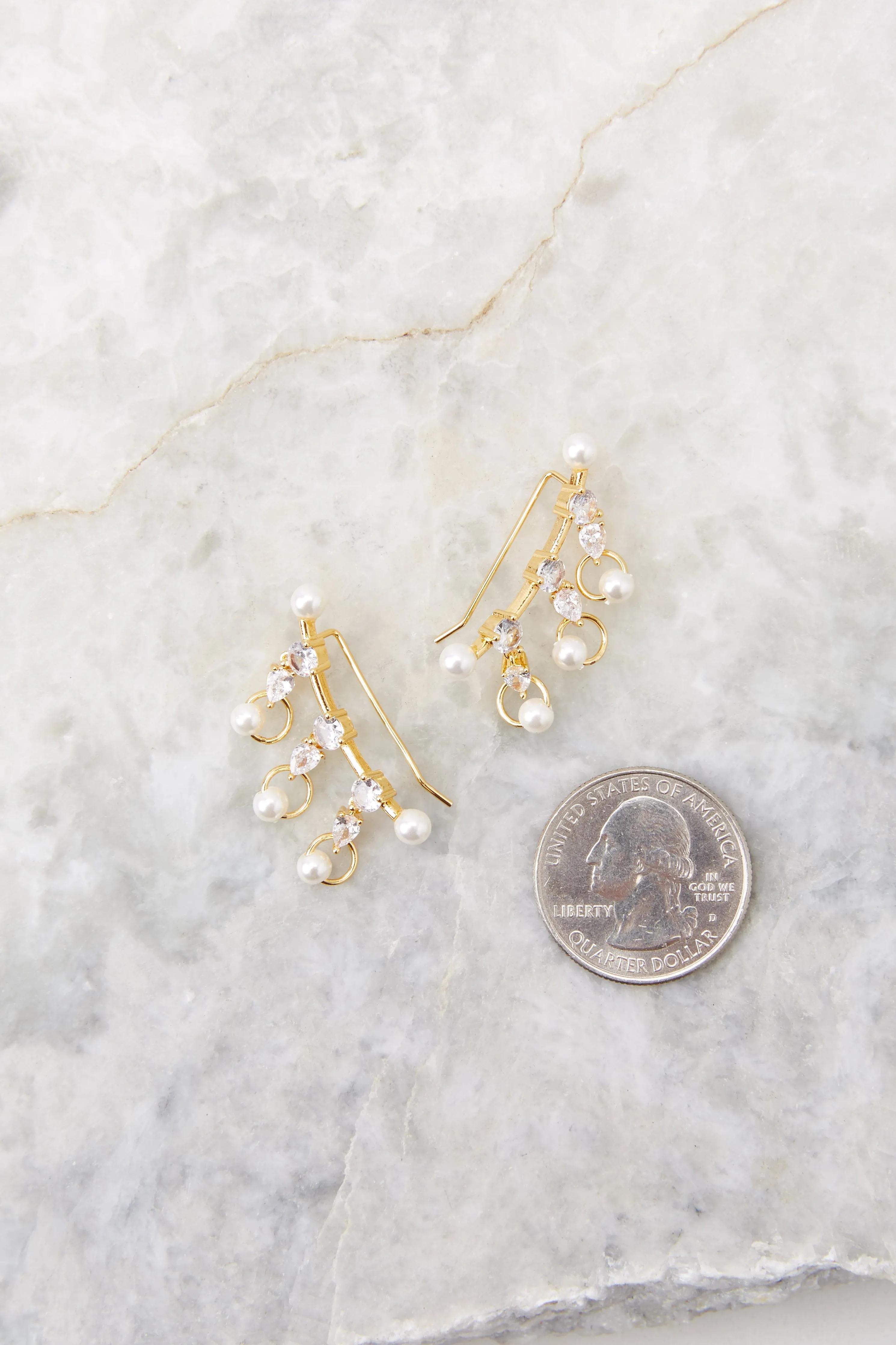 Pearl Sparkle Gold Ear Crawlers