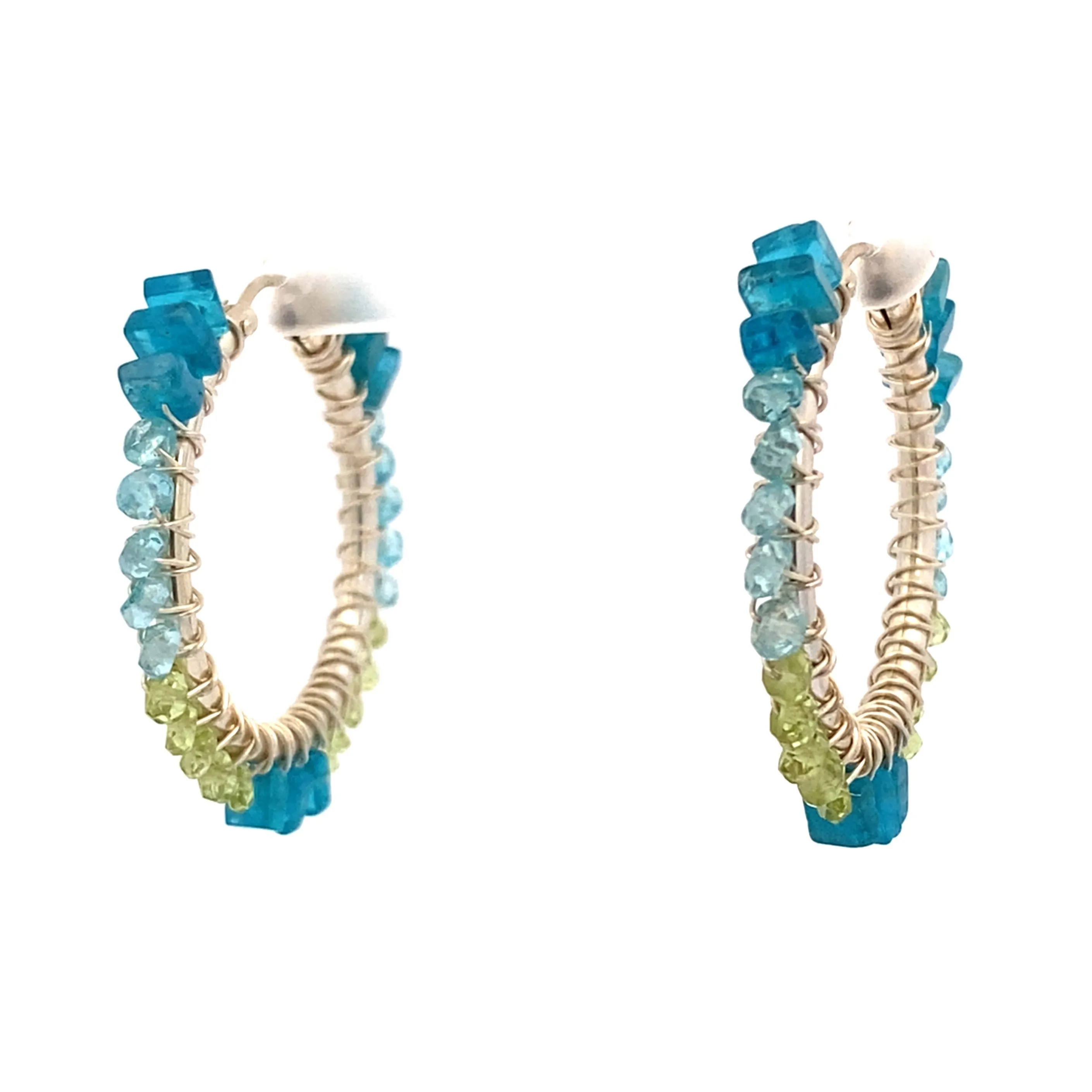 Peridot and Apatite Wrapped Hoops