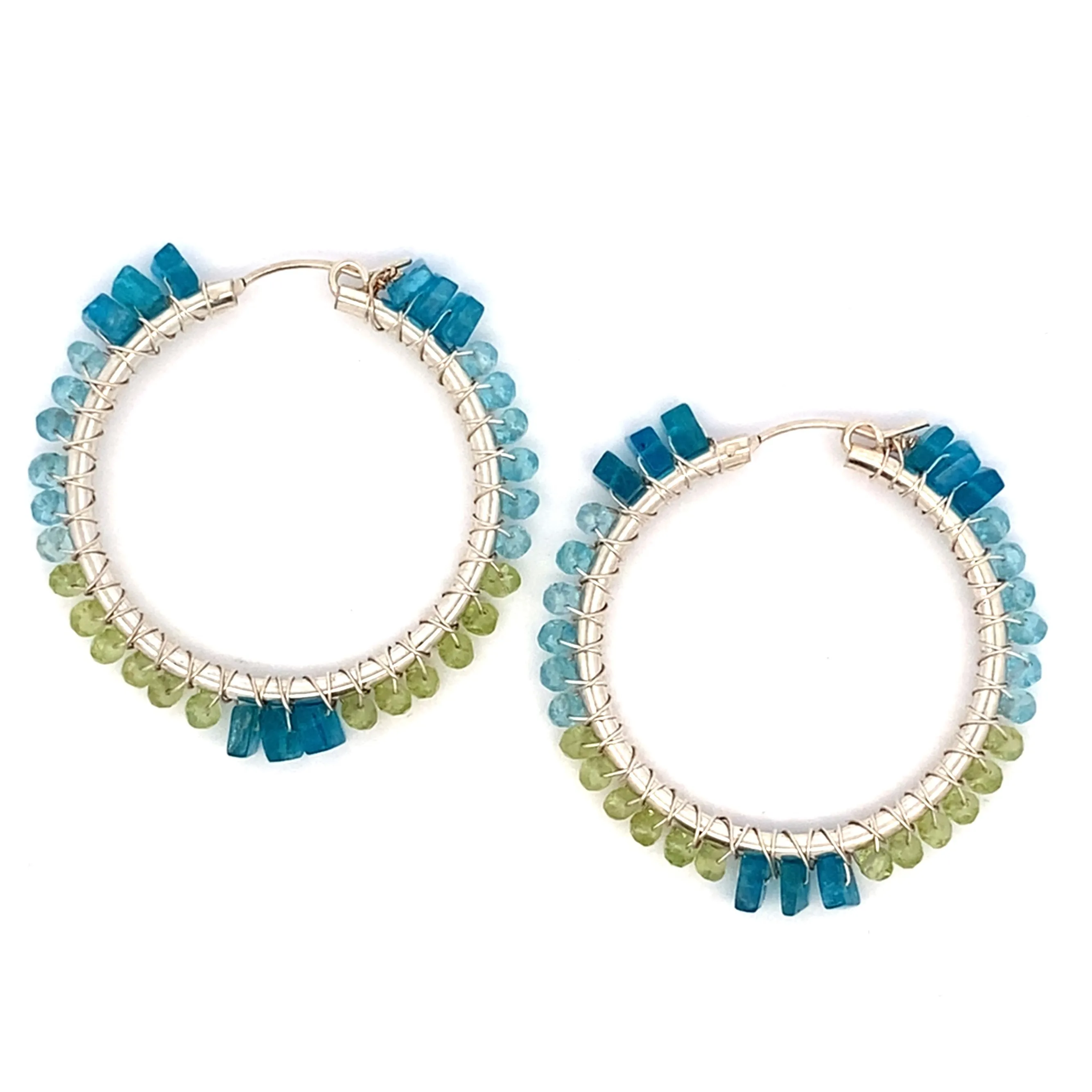 Peridot and Apatite Wrapped Hoops