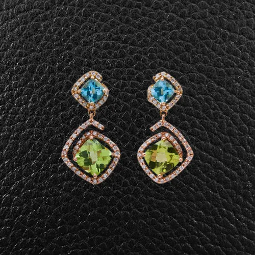 Peridot, Blue Topaz & Diamond Earrings