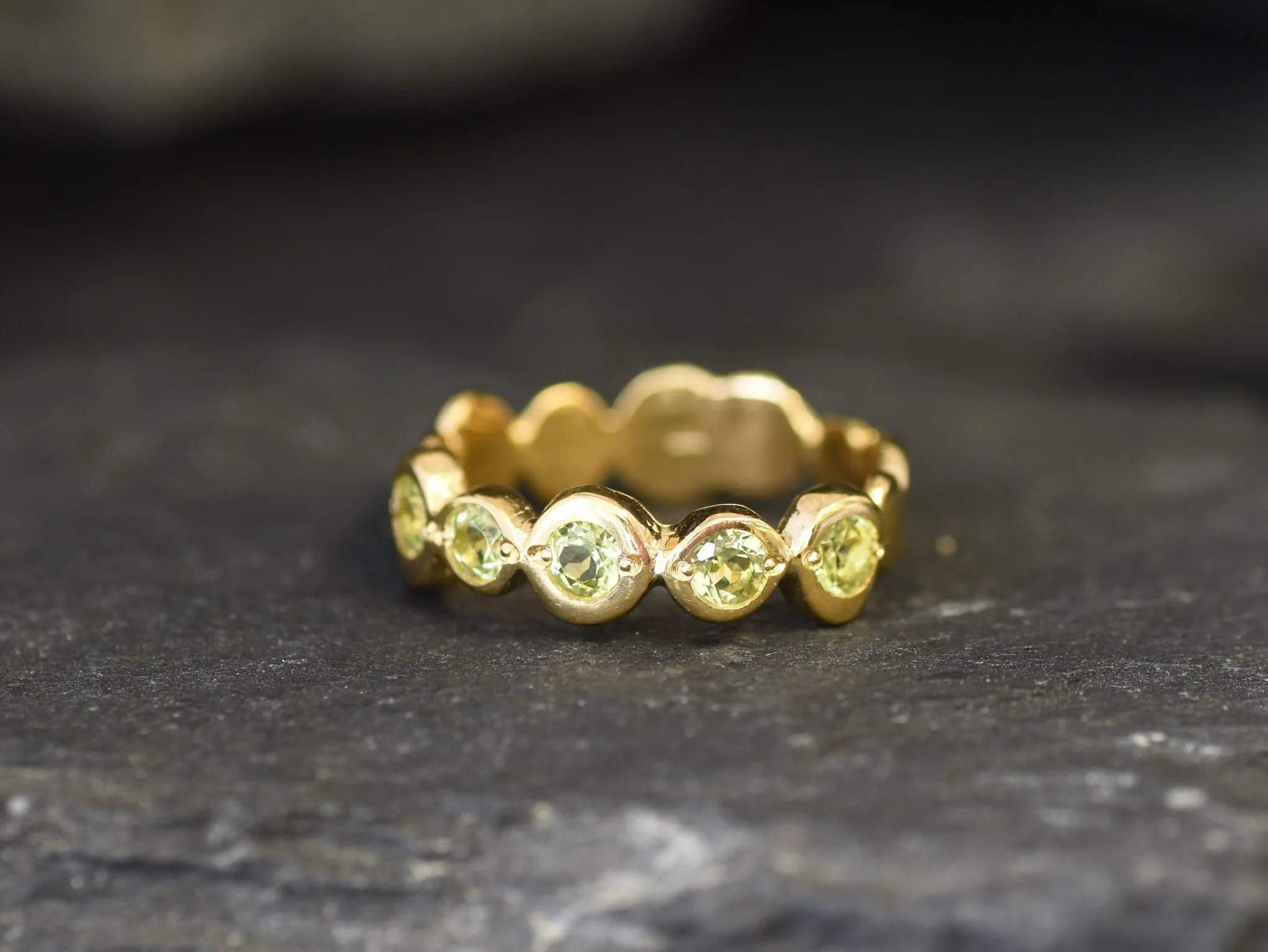 Peridot Gold Ring - Bubble Band, Natural Peridot Ring, Stackable Peridot Ring