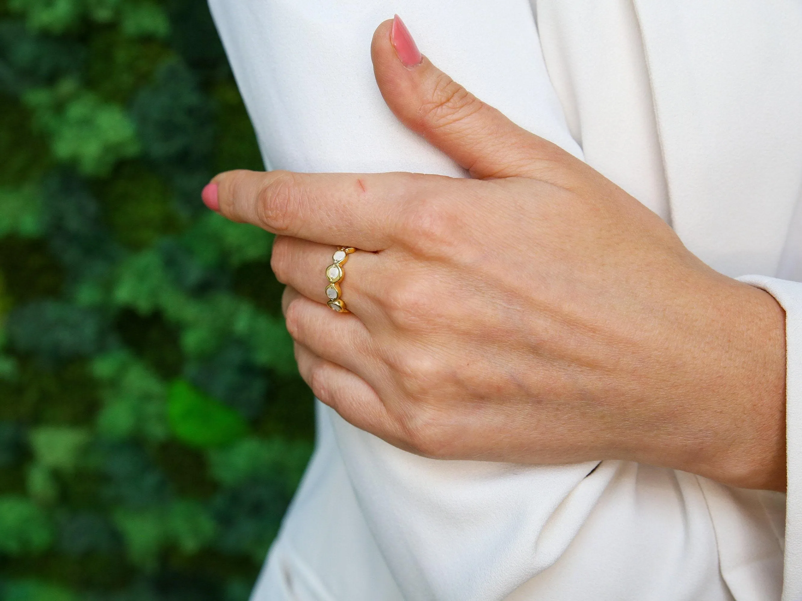 Peridot Gold Ring - Bubble Band, Natural Peridot Ring, Stackable Peridot Ring