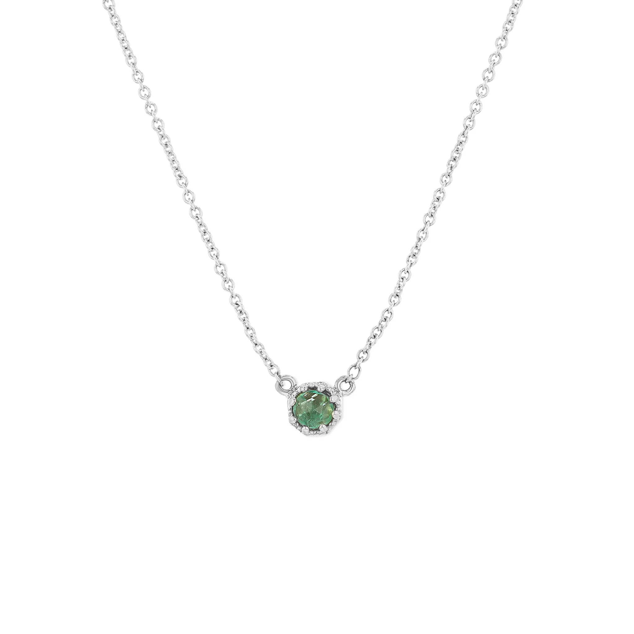 Petite Crown Bezel Emerald Necklace