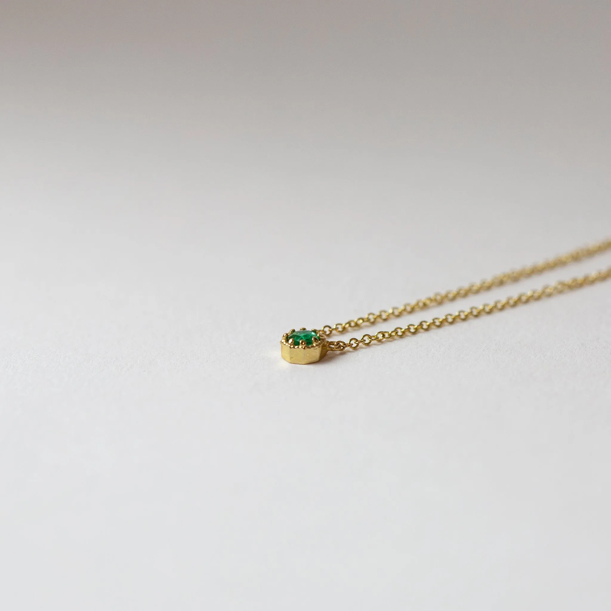 Petite Crown Bezel Emerald Necklace