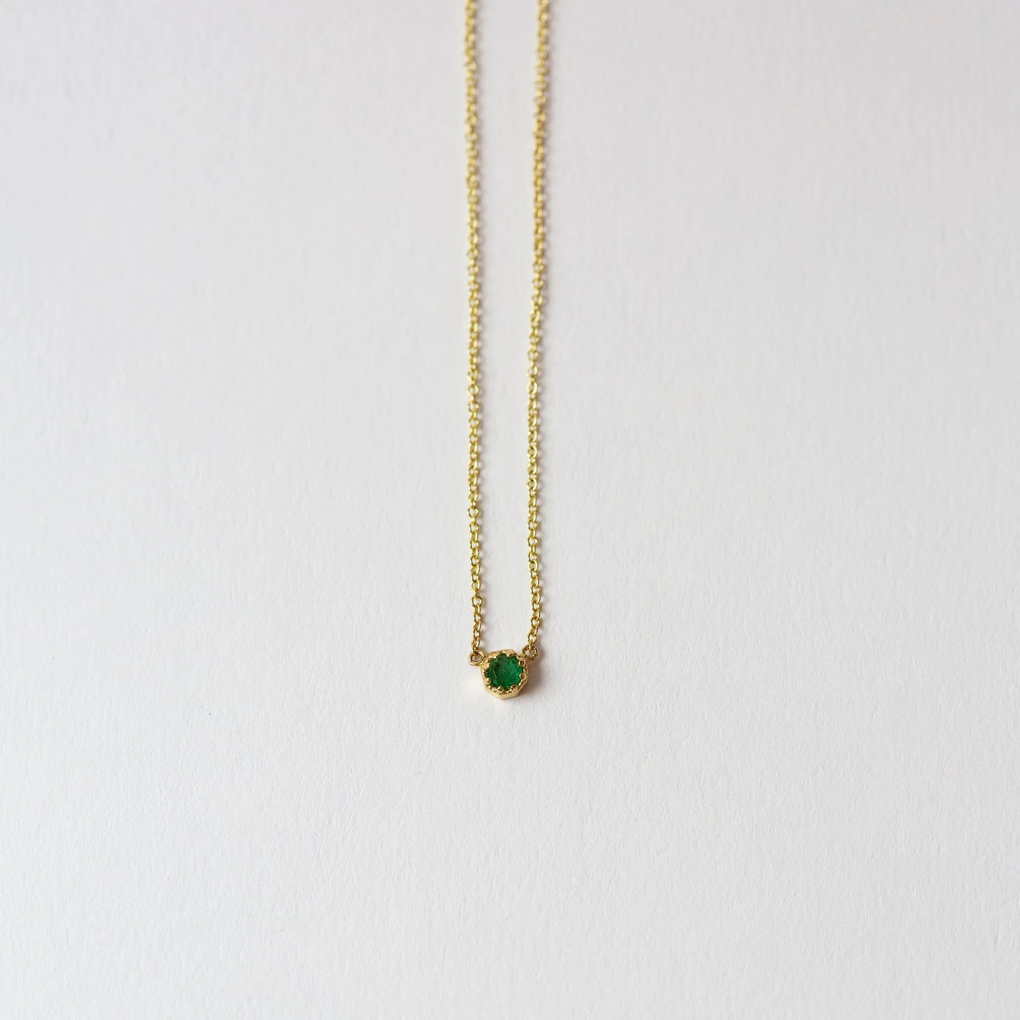 Petite Crown Bezel Emerald Necklace