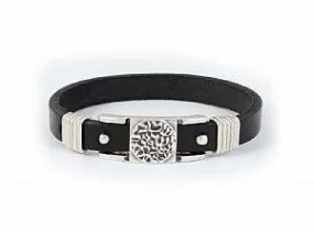 Pewter and Leather Judaic Unisex Bracelet - Shema Yisroel