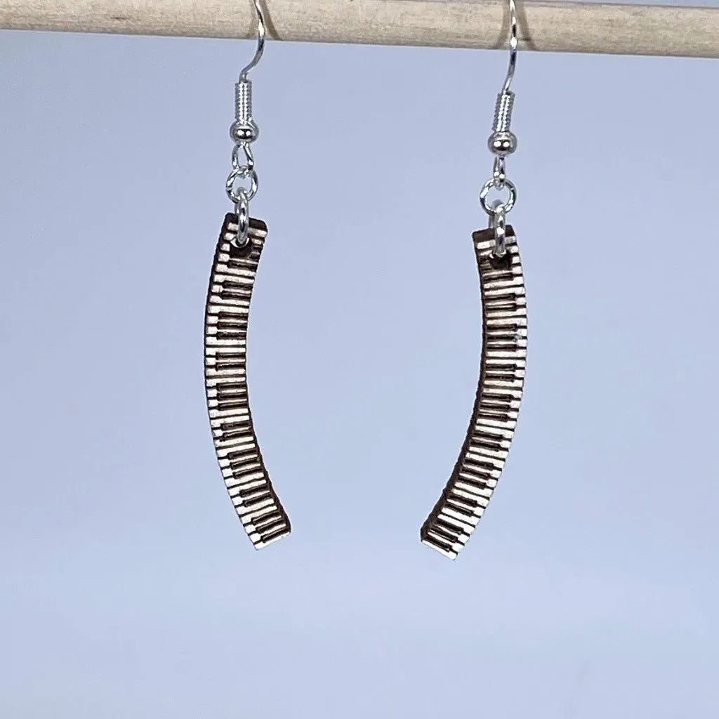 Piano Keyboard Curve Wooden Dangle Earrings by Cate's Concepts, LLC