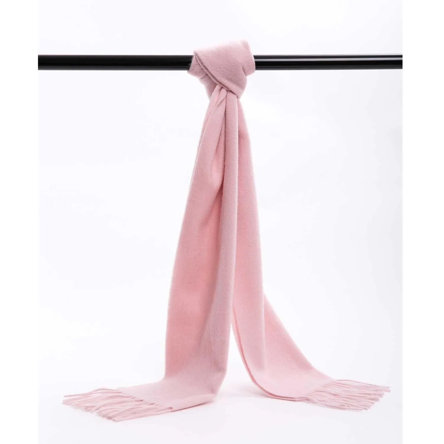 POSH FLEECE Pure Wool Scarf with Fringe Light Pink