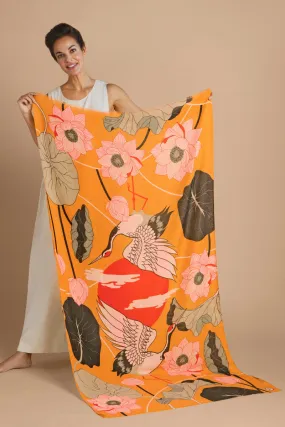 Powder Design Crane at Sunrise Printed Scarf- Mustard