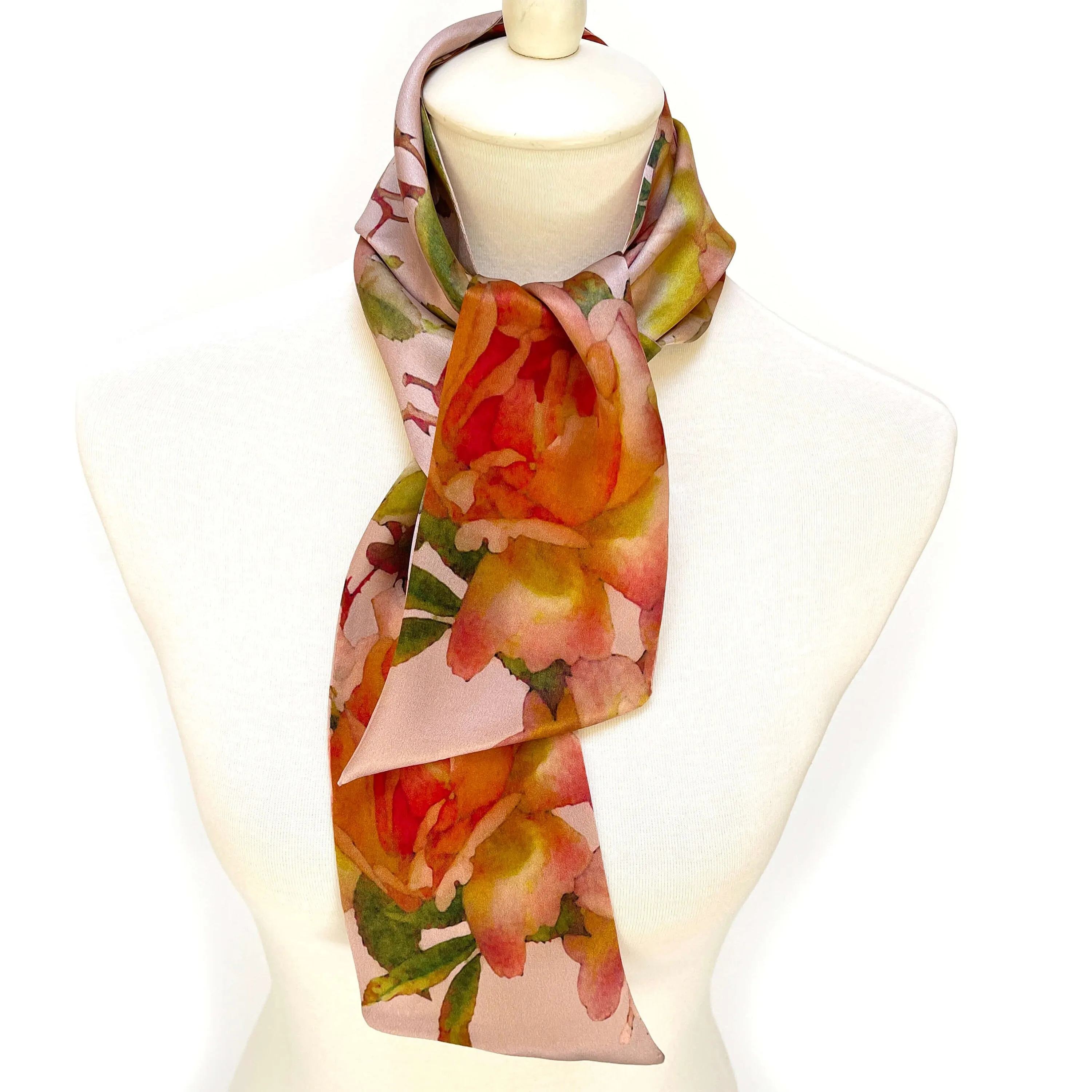 Pure Silk Scarf Rustic Rose, Womans Scarf, Hair Scarf, Neck Scarf, Headband, Designer Scarf, 100% Pure Silk