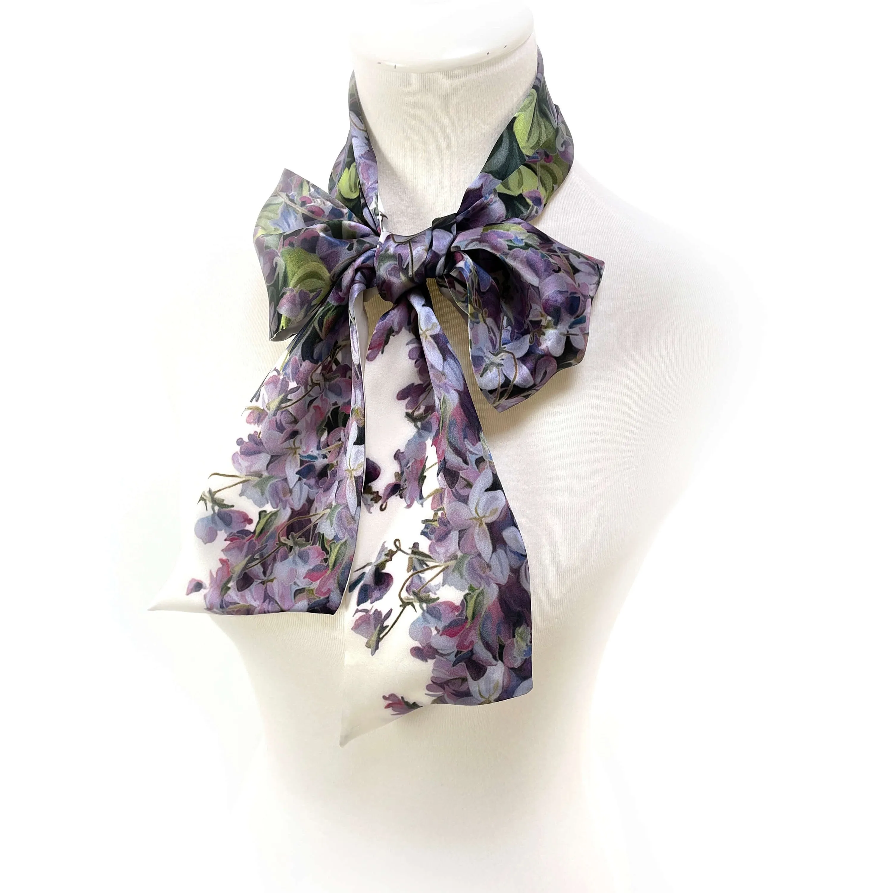 Pure Silk Violets Scarf,  Womans Scarf, Hair Scarf, Neck Scarf, Headband, Designer Scarf, 100% Pure Silk