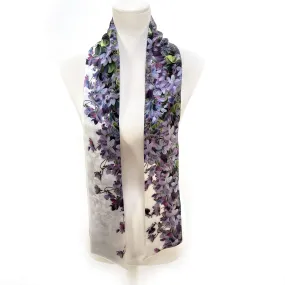 Pure Silk Violets Scarf,  Womans Scarf, Hair Scarf, Neck Scarf, Headband, Designer Scarf, 100% Pure Silk