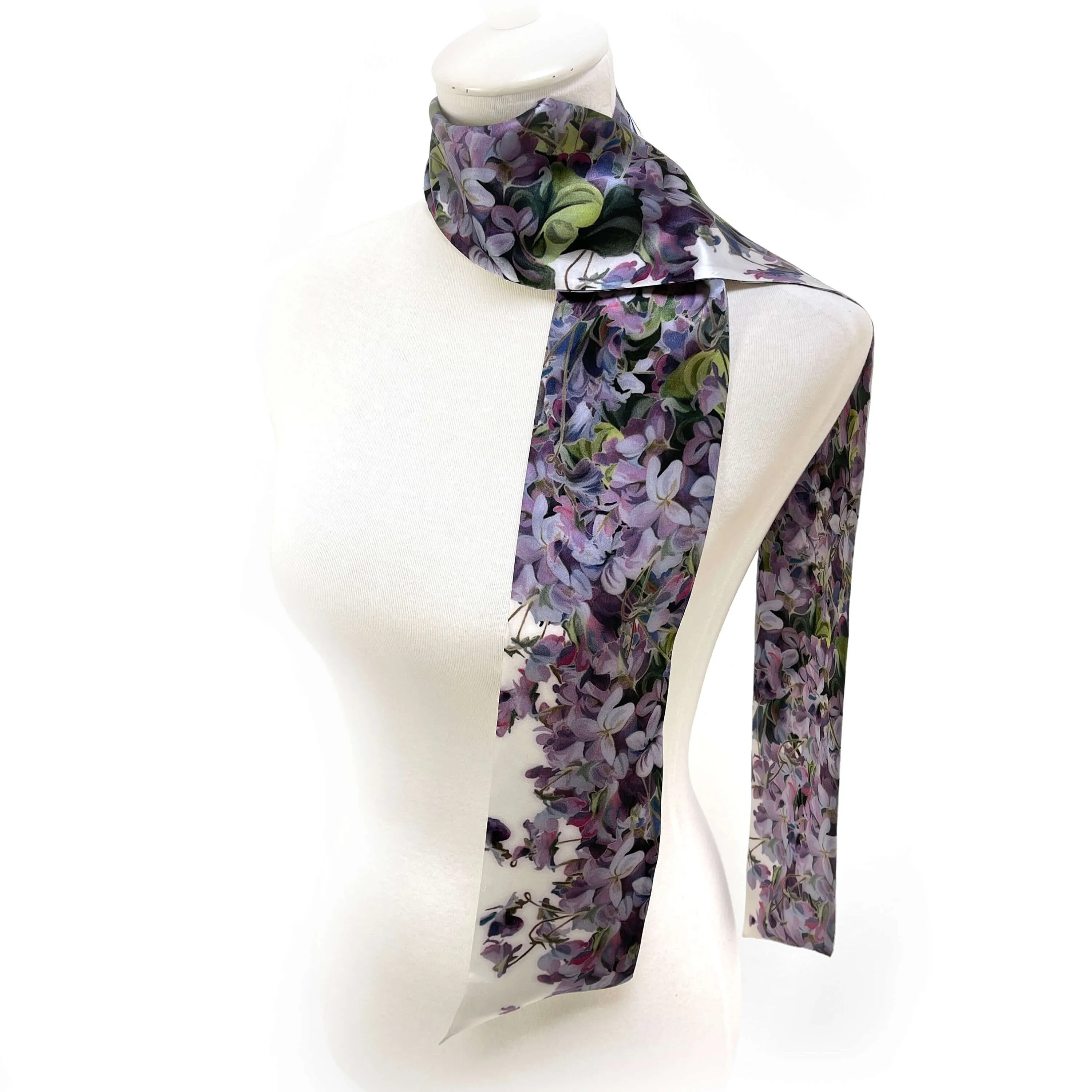 Pure Silk Violets Scarf,  Womans Scarf, Hair Scarf, Neck Scarf, Headband, Designer Scarf, 100% Pure Silk