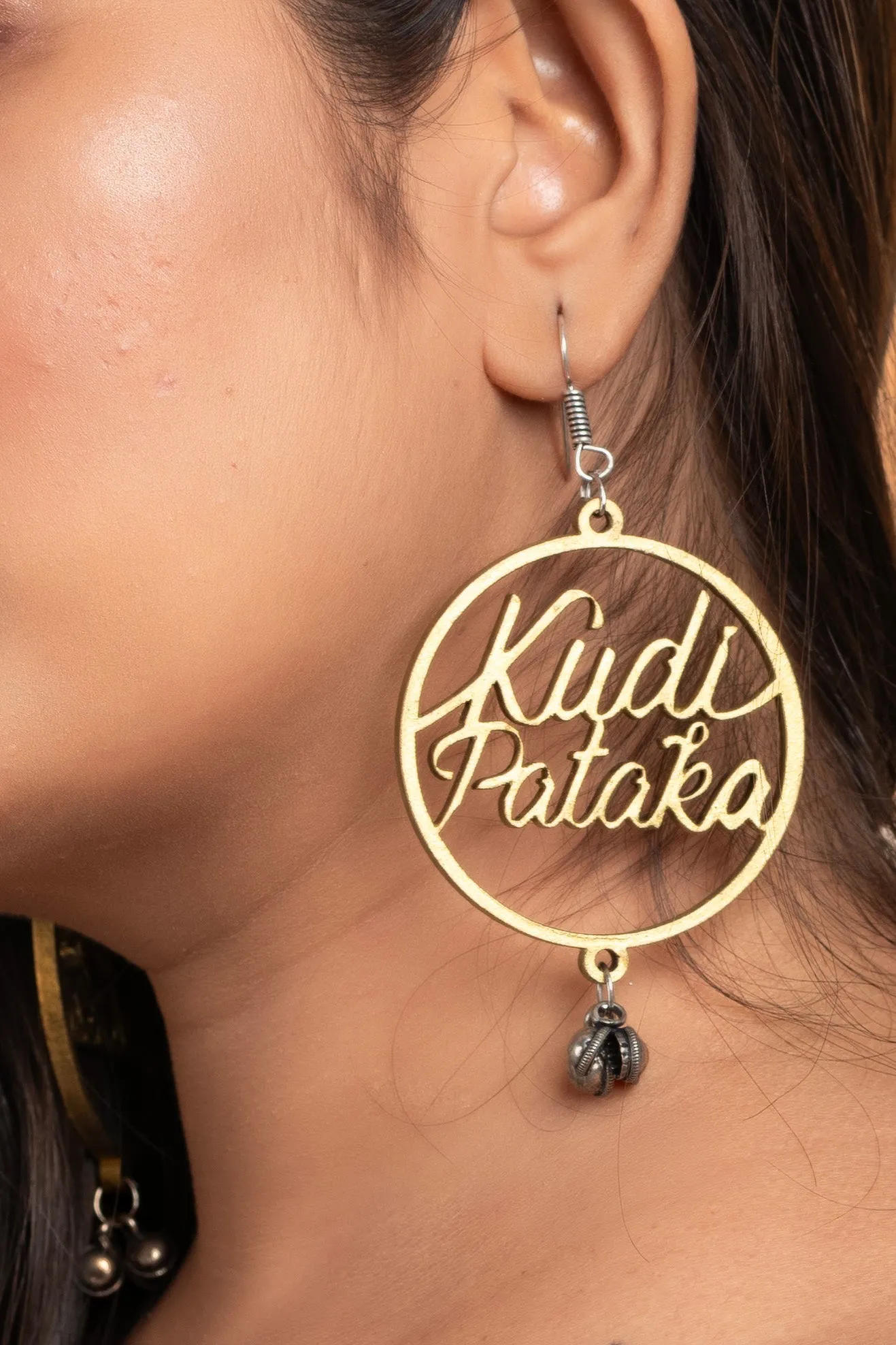 Quirky Golden Kudi Pataka Earrings with Ghungroo - Oxidised Silver, Non-Allergic, Ideal for Gifting