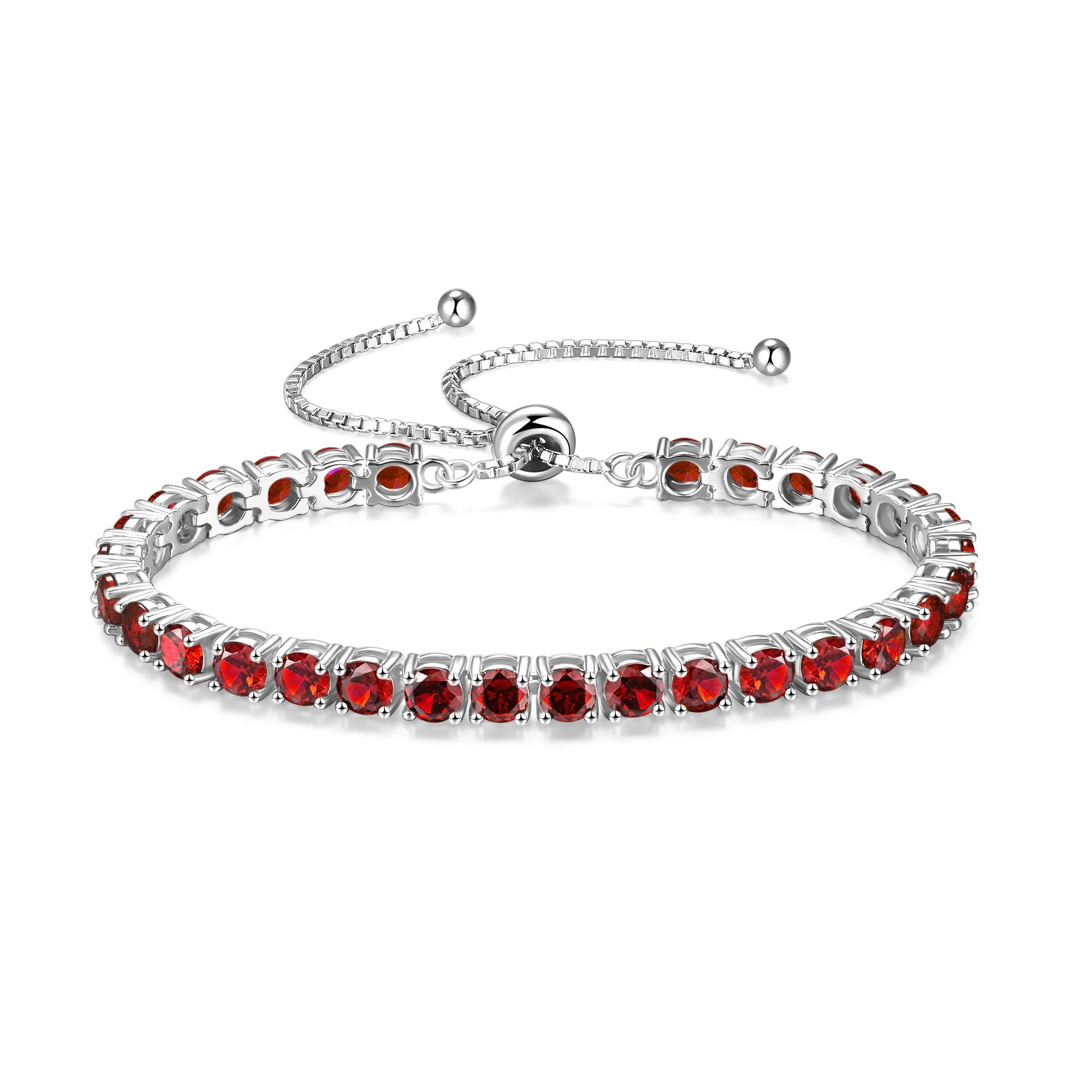 "Eternal Elegance" January Birthstone Garnet Sterling Silver Tennis Bracelet Classic Bolo Chain