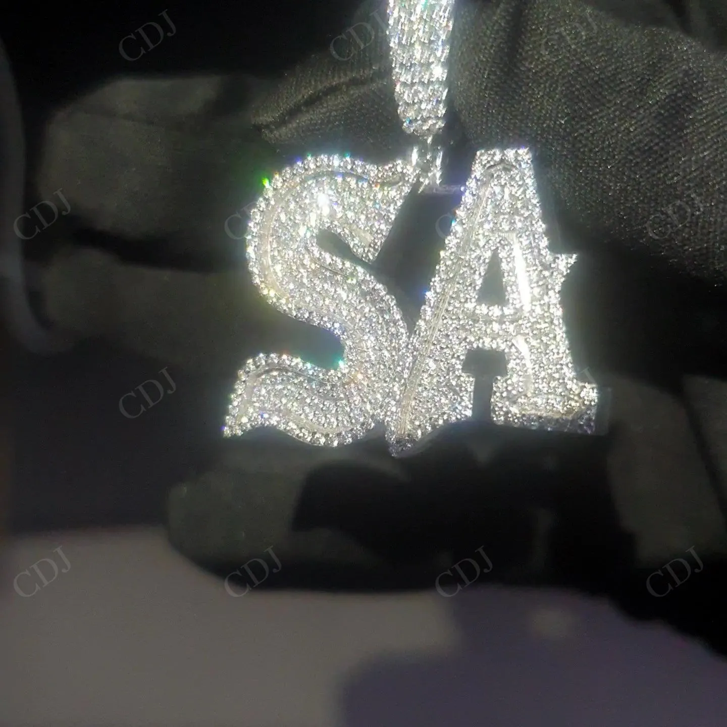 "SA" Letter Silver Round Moissanite HipHop Pendant