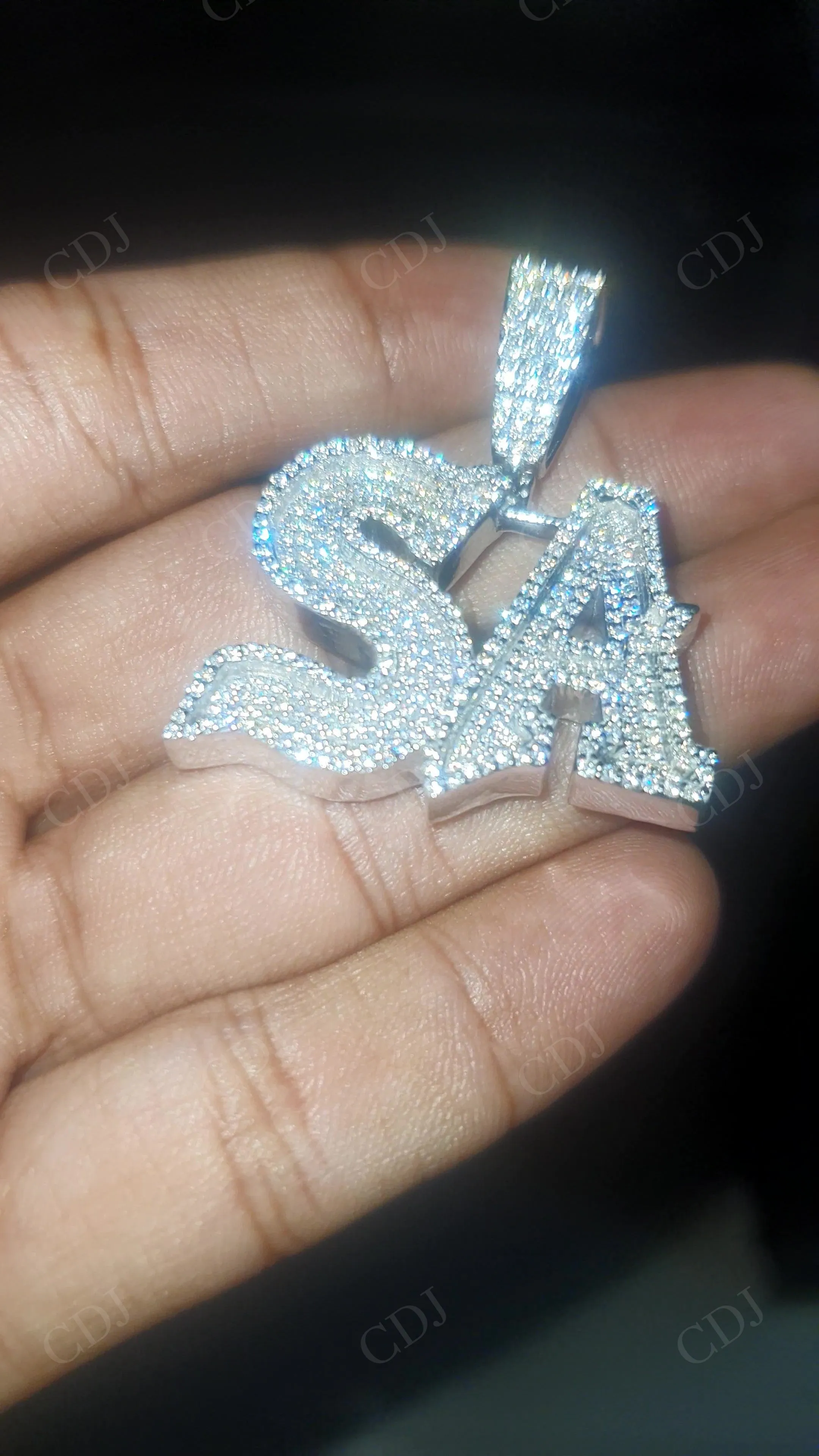 "SA" Letter Silver Round Moissanite HipHop Pendant