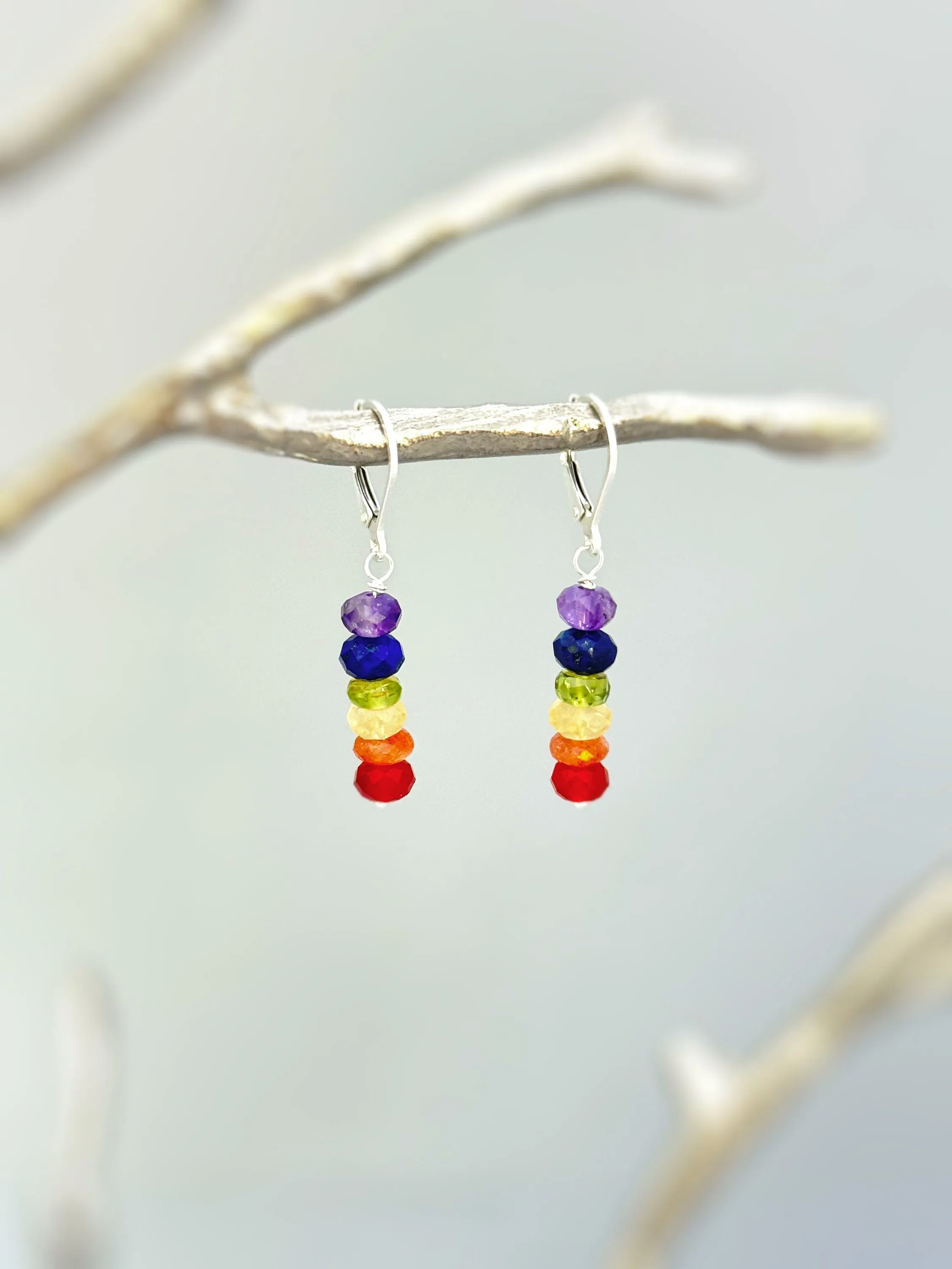 Rainbow gemstone earrings Sterling Silver, Gold, Rose Gold