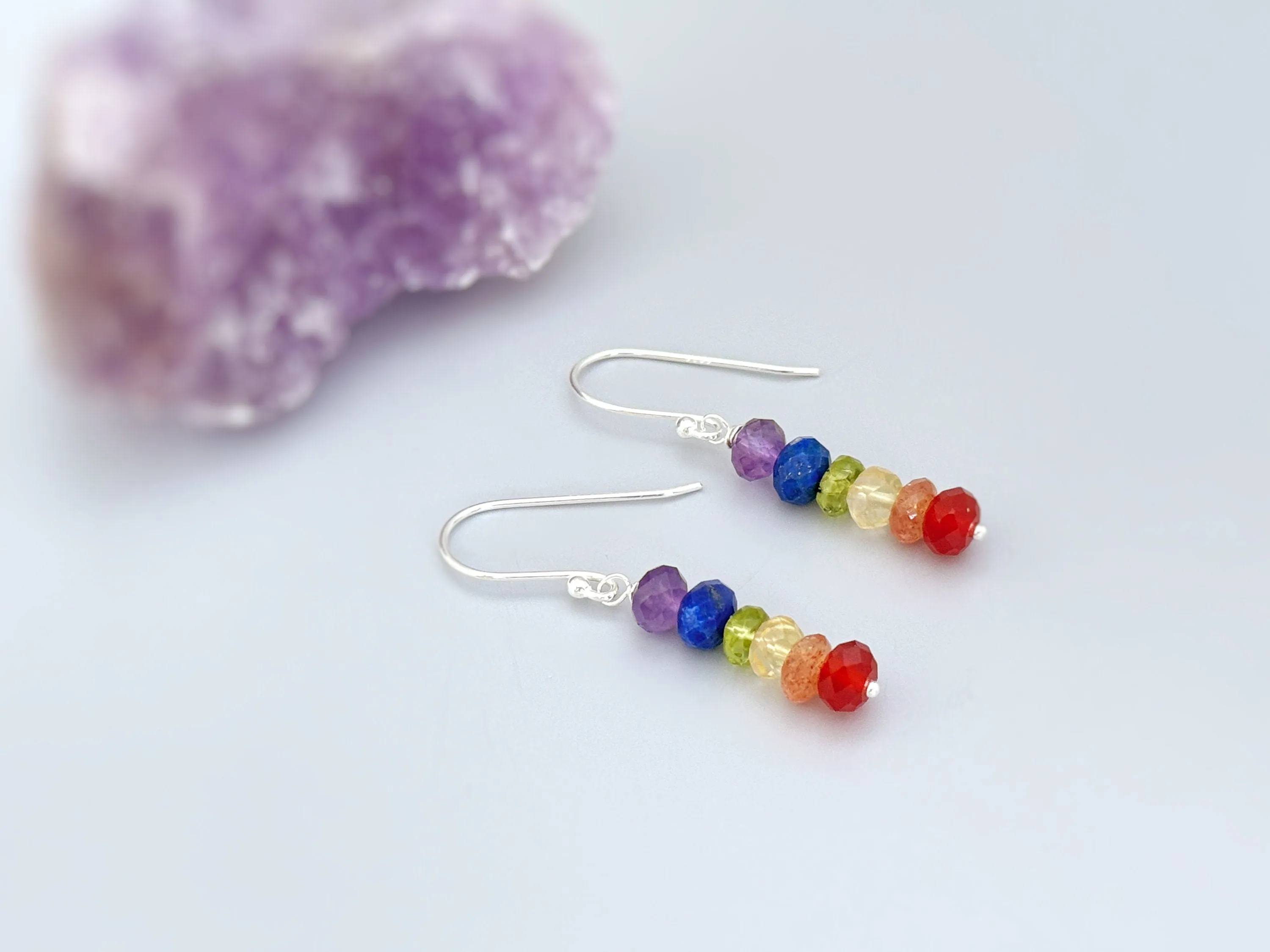 Rainbow gemstone earrings Sterling Silver, Gold, Rose Gold