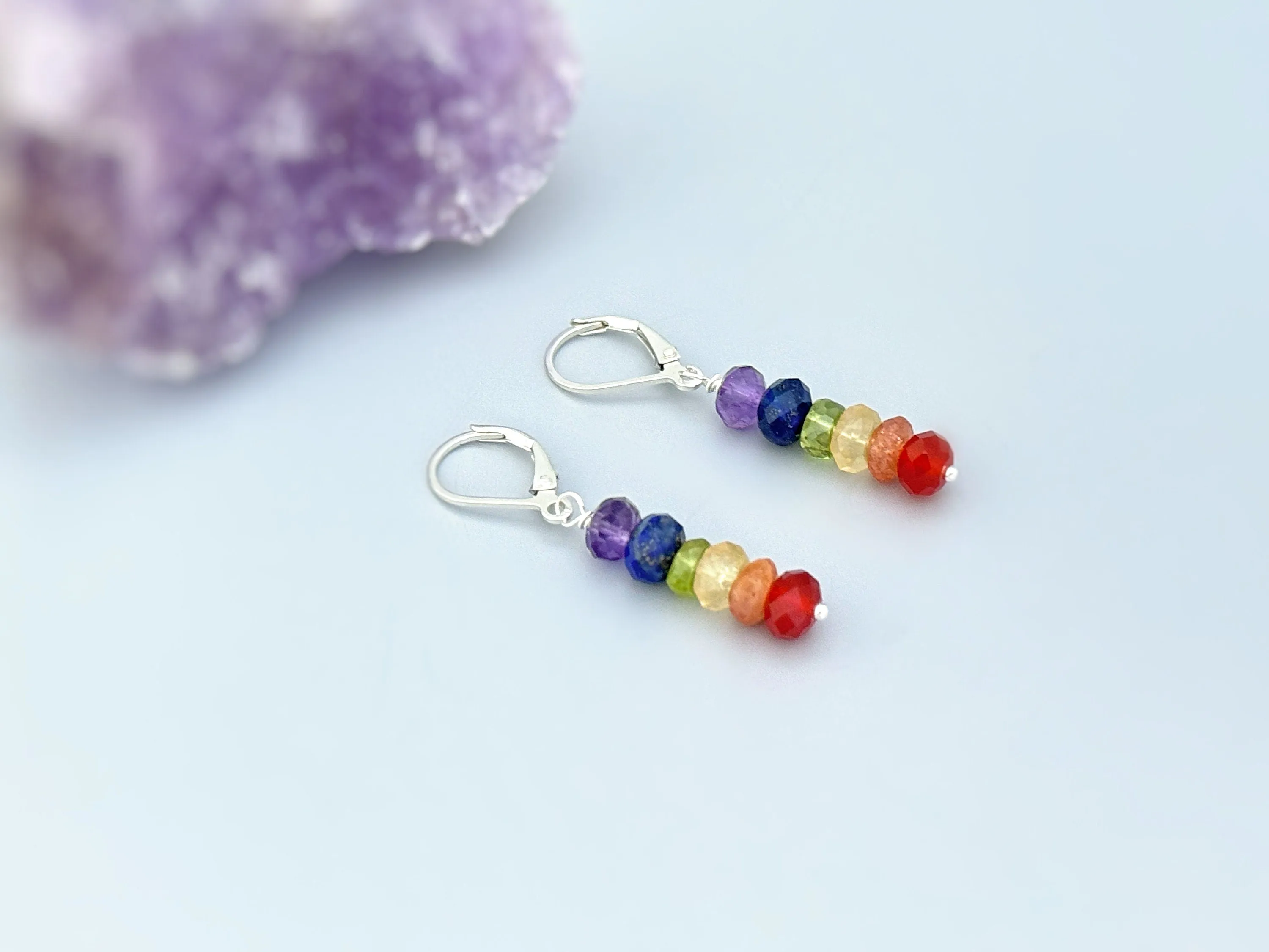 Rainbow gemstone earrings Sterling Silver, Gold, Rose Gold