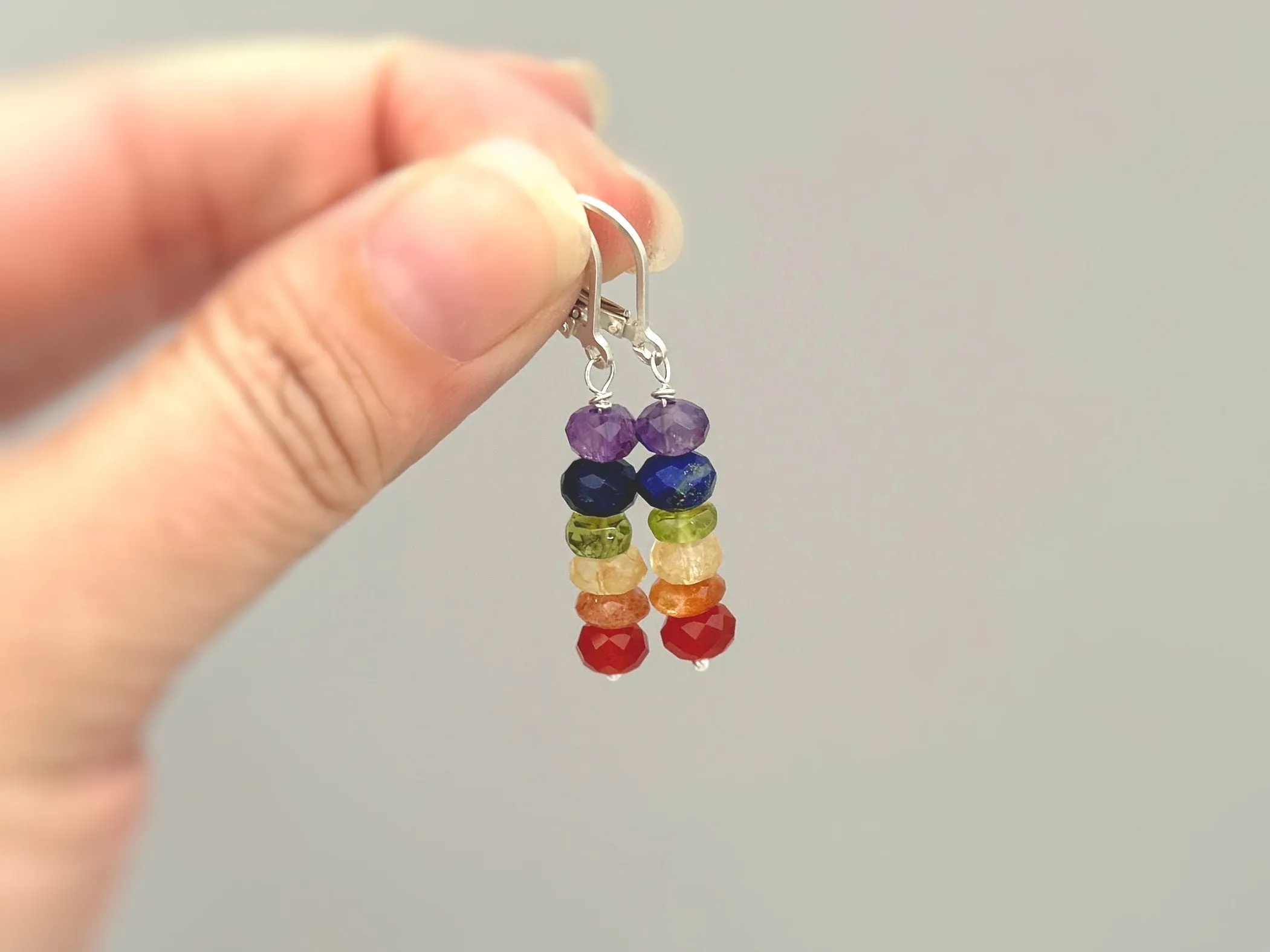 Rainbow gemstone earrings Sterling Silver, Gold, Rose Gold