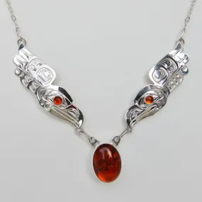 Raven Song Silver Chain Necklace with Amber