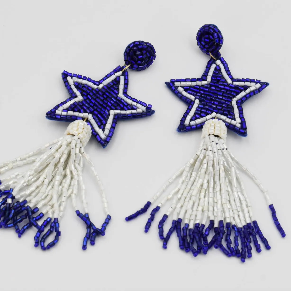 Ready, Set, Stars Beaded Star Tassel Earrings