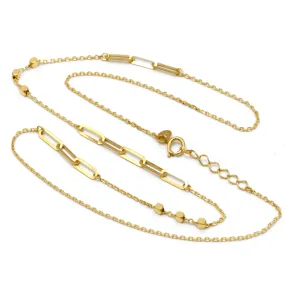 Real Gold Paper Clip With Cube Beads Necklace (40 C.M) 7795 N1445