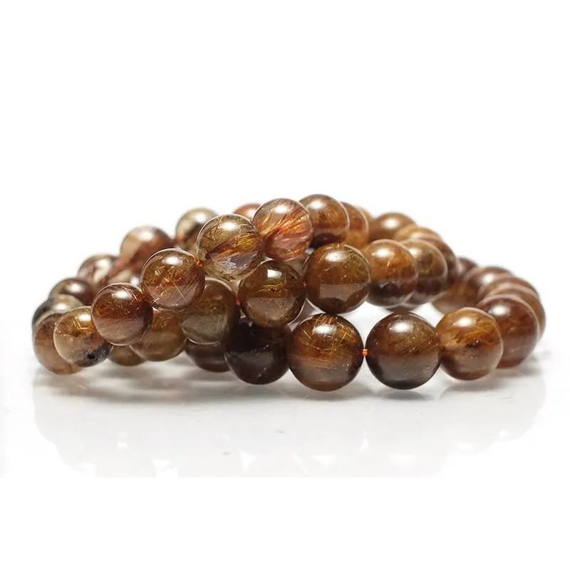 Red Copper Rutilated Quartz Stretch Bracelet 11mm,12mm,14mm