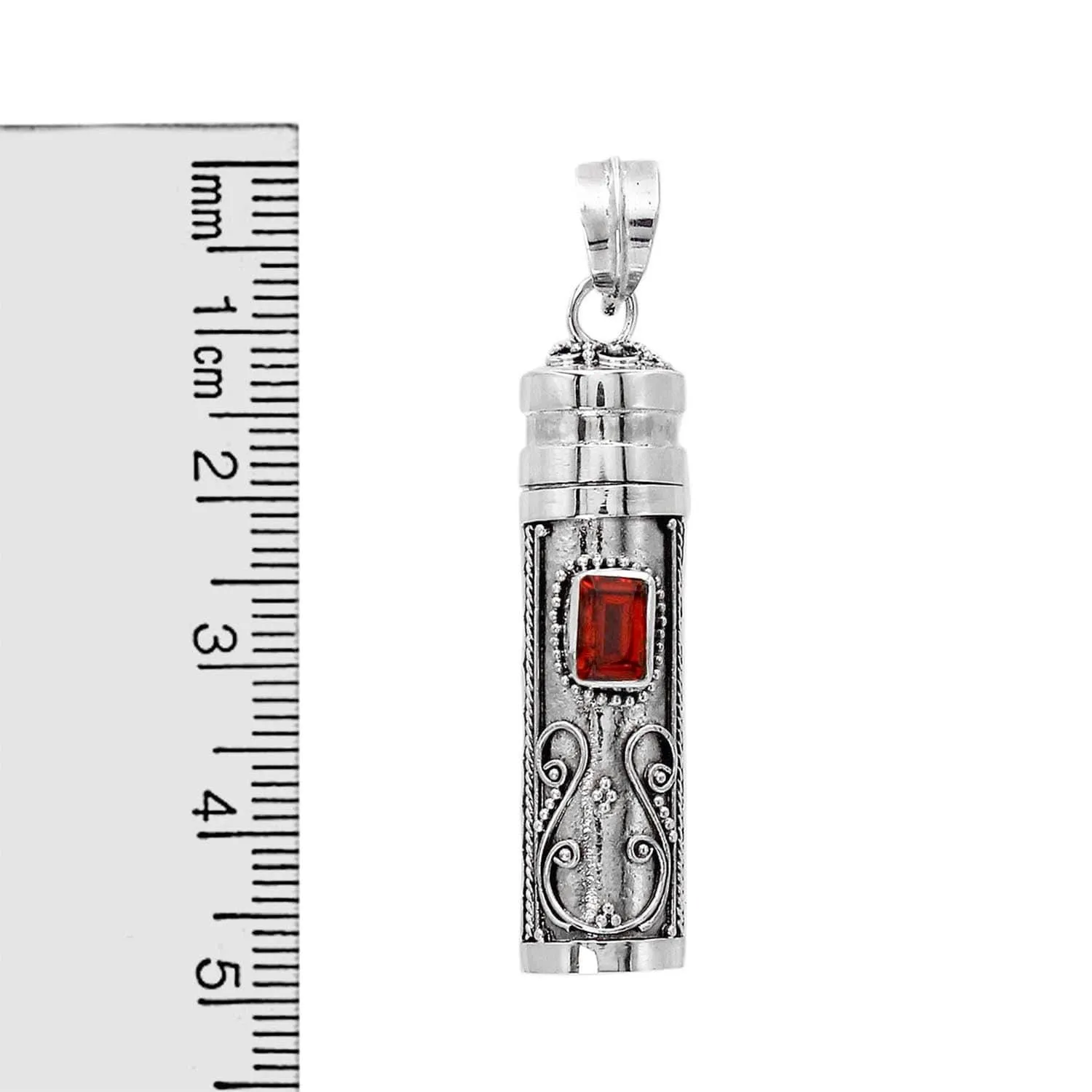 Red Garnet Prayer Box - Pill Box - Perfume Bottle - Ashes Locket Pendant - 925 Sterling Silver