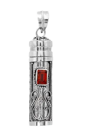 Red Garnet Prayer Box - Pill Box - Perfume Bottle - Ashes Locket Pendant - 925 Sterling Silver