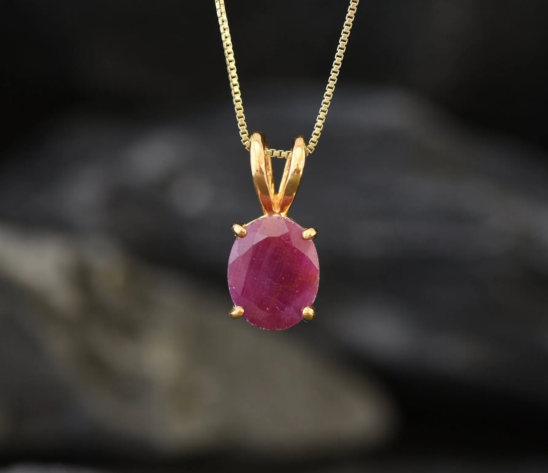 Red Ruby Gold Pendant - Natural Ruby Necklace, July Birthstone Necklace