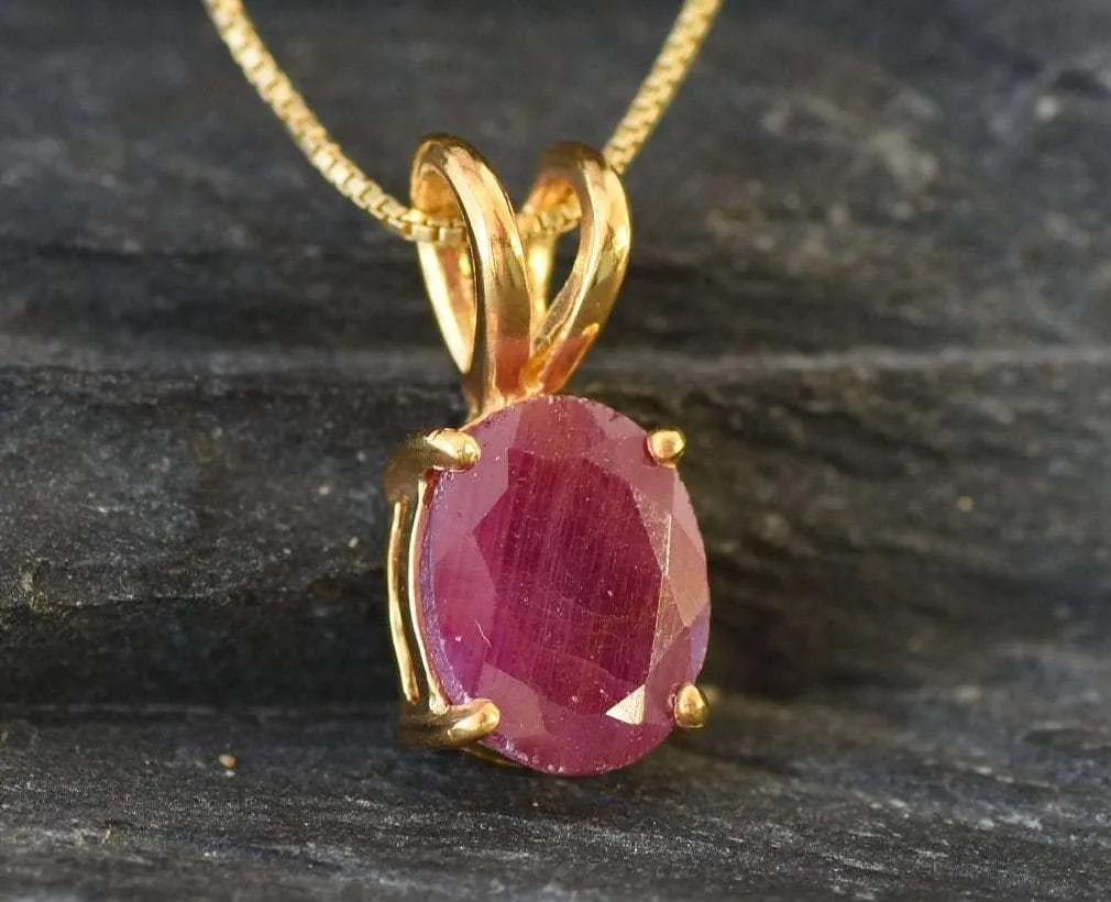 Red Ruby Gold Pendant - Natural Ruby Necklace, July Birthstone Necklace