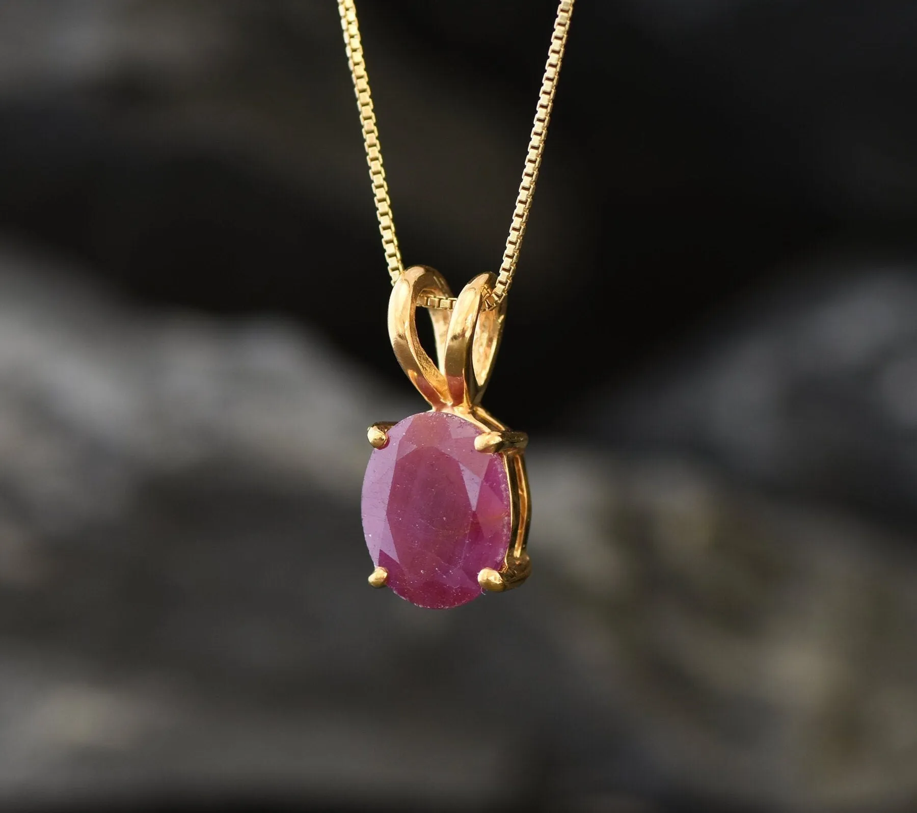 Red Ruby Gold Pendant - Natural Ruby Necklace, July Birthstone Necklace