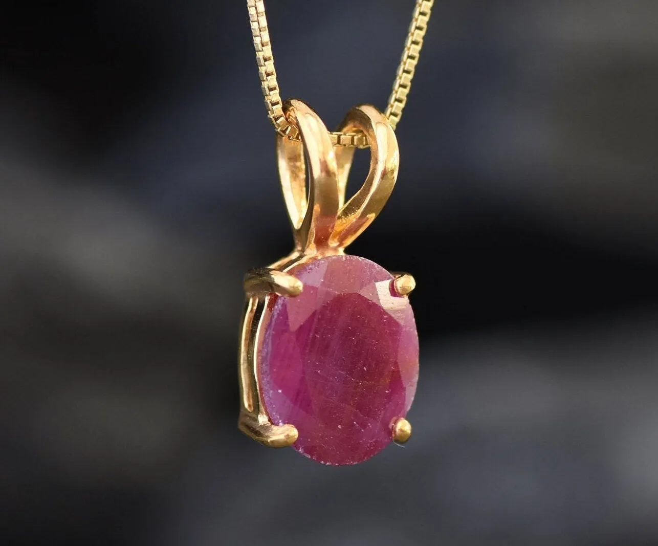 Red Ruby Gold Pendant - Natural Ruby Necklace, July Birthstone Necklace