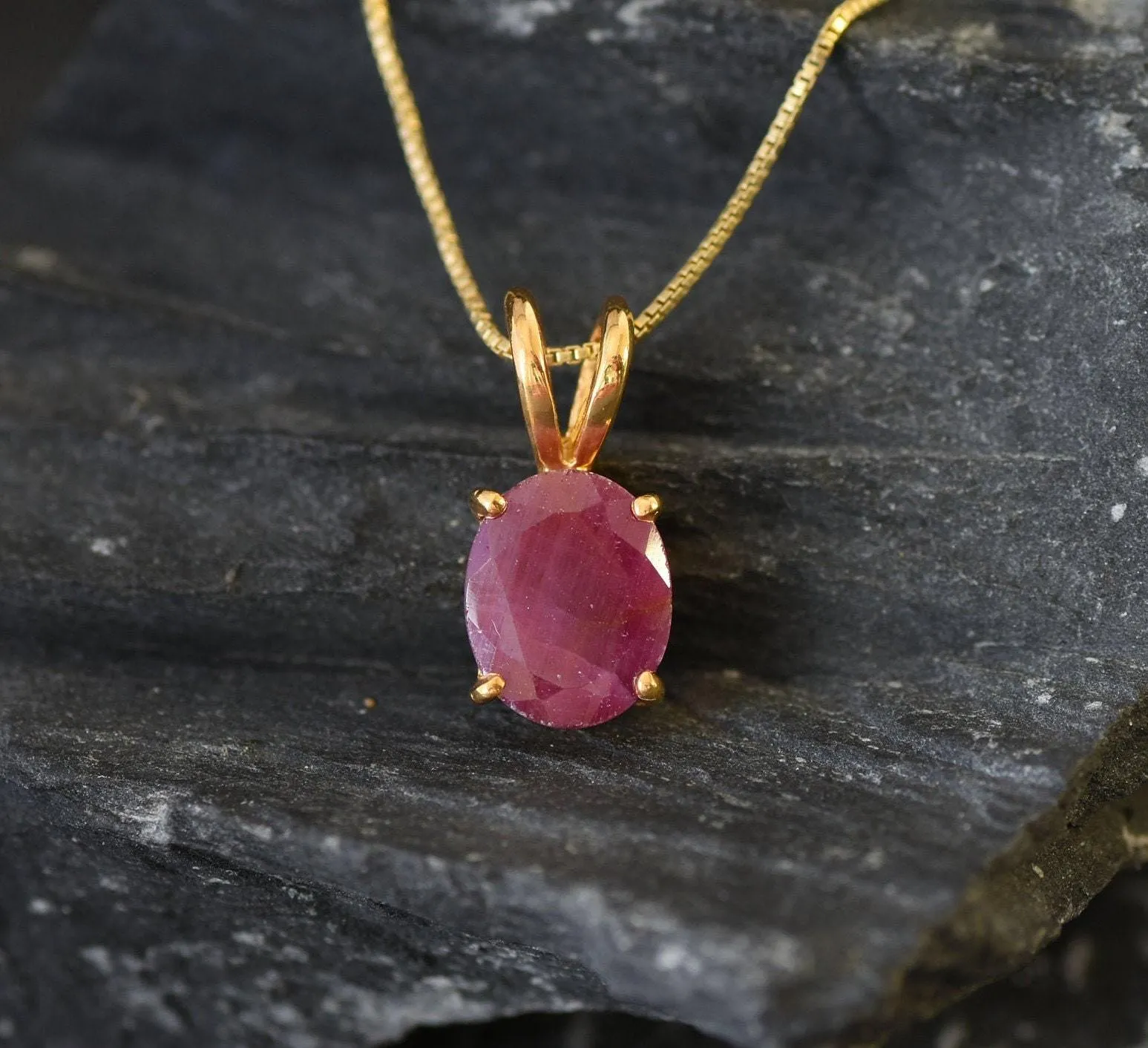 Red Ruby Gold Pendant - Natural Ruby Necklace, July Birthstone Necklace