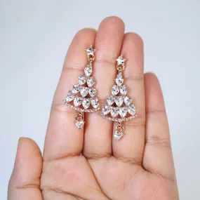 Rhinestone Star Christmas Tree Ornaments Dangle Earrings, Crystal Tree Earring, Statement Christmas Earring.