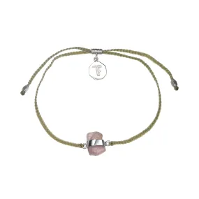 ROSE QUARTZ CRYSTAL BRACELET - SAGE GREEN - SILVER