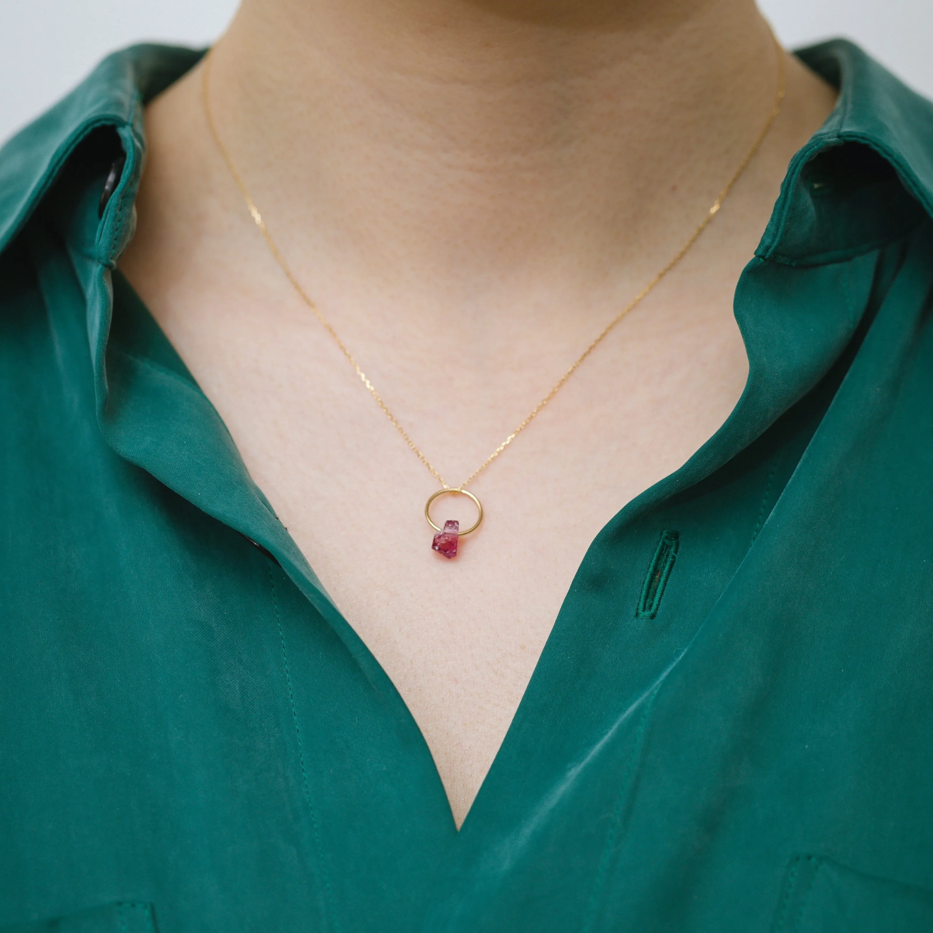 Rough stone rhodolite garnet pendant