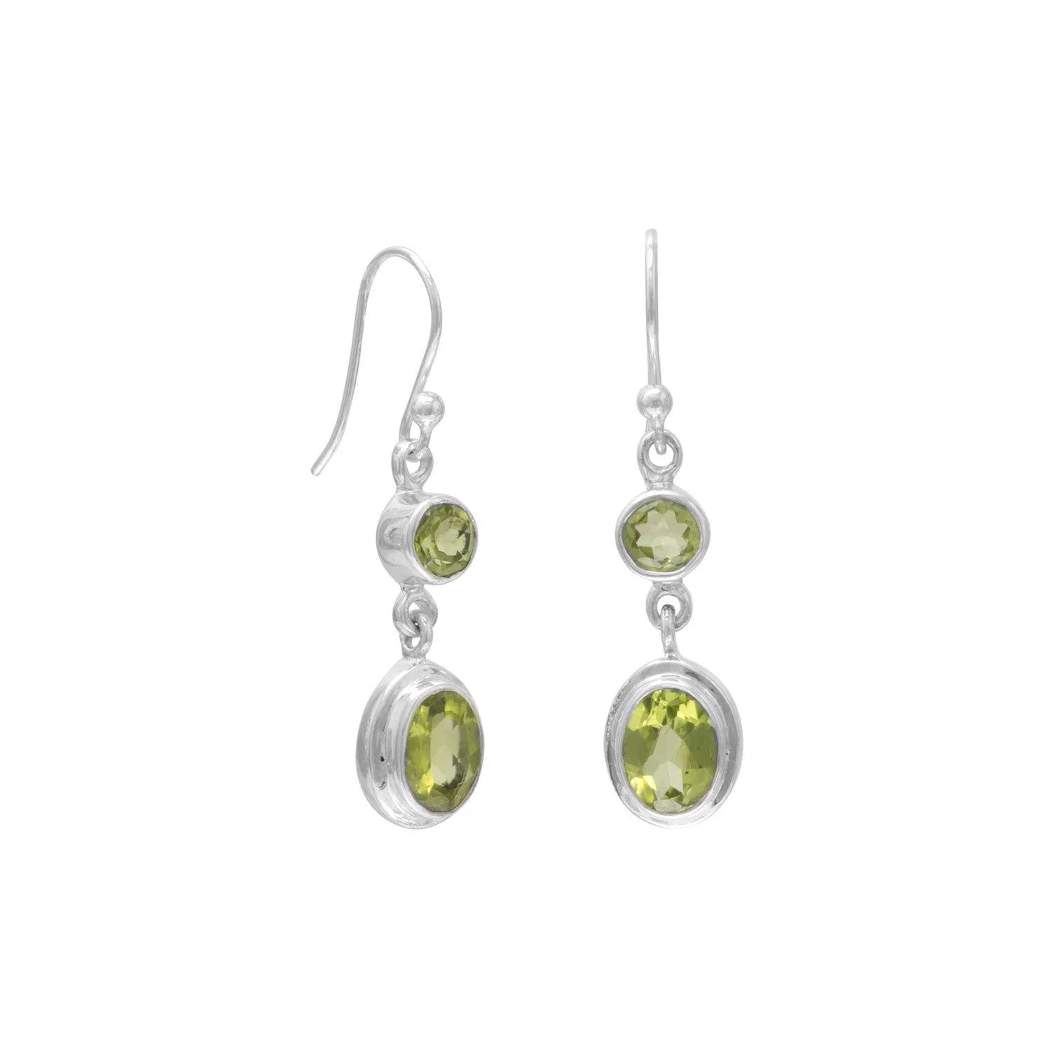 Round & Oval Peridot Polished Earrings on French Wire