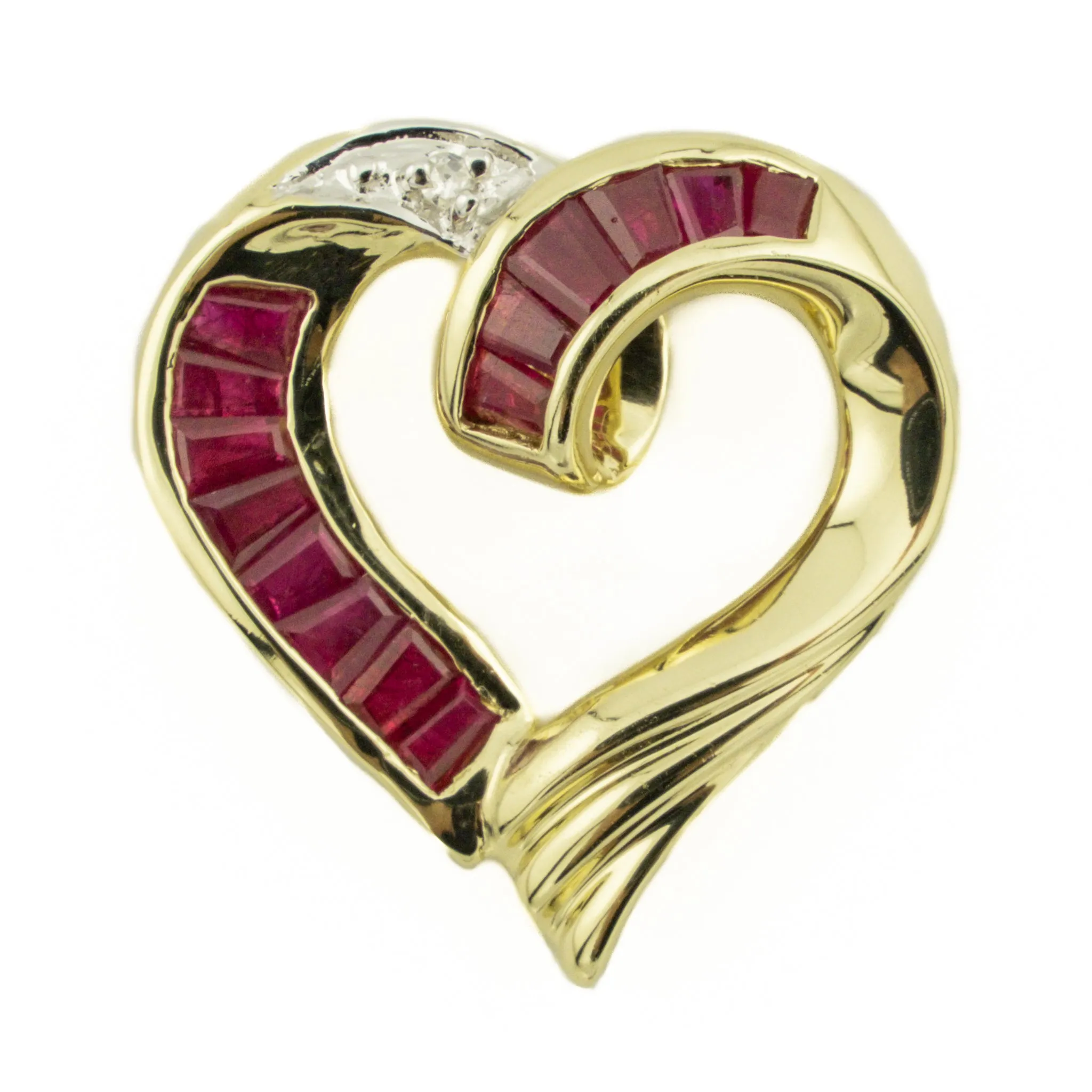 Ruby & Diamond Accented Heart Pendant in 10K Yellow Gold on 18" Fine Chain in 14K Yellow Gold