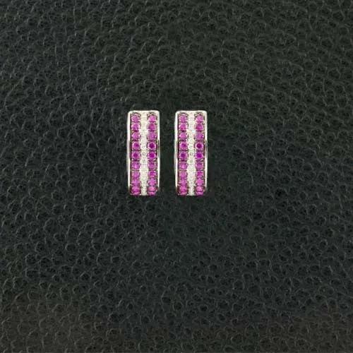 Ruby & Diamond Half Hoop Huggie Earrings