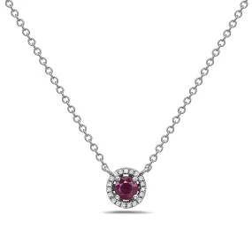 Ruby And Diamond Halo Necklace