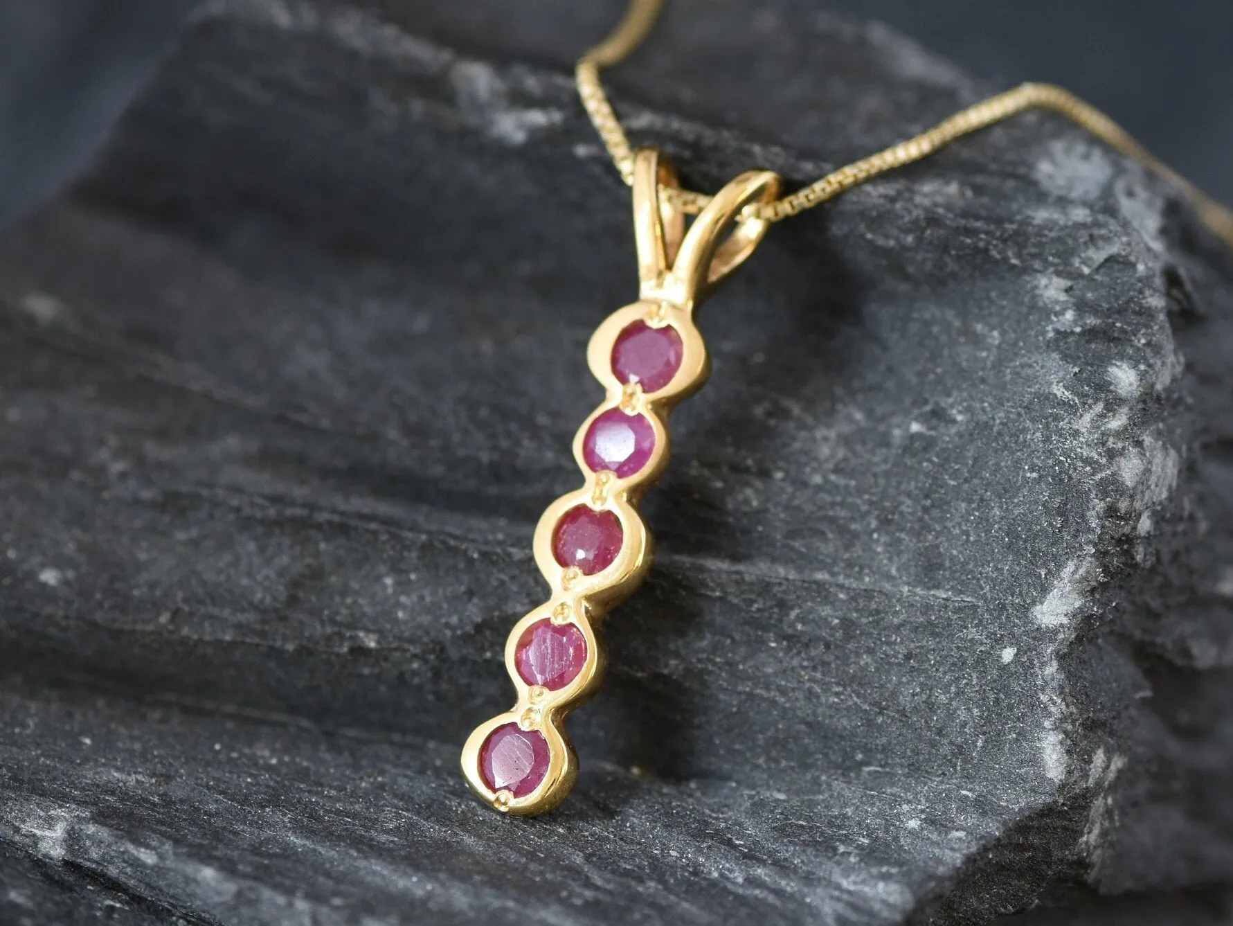 Ruby Bubble Pendant - Natural Ruby Necklace, Gold Ruby Pendant