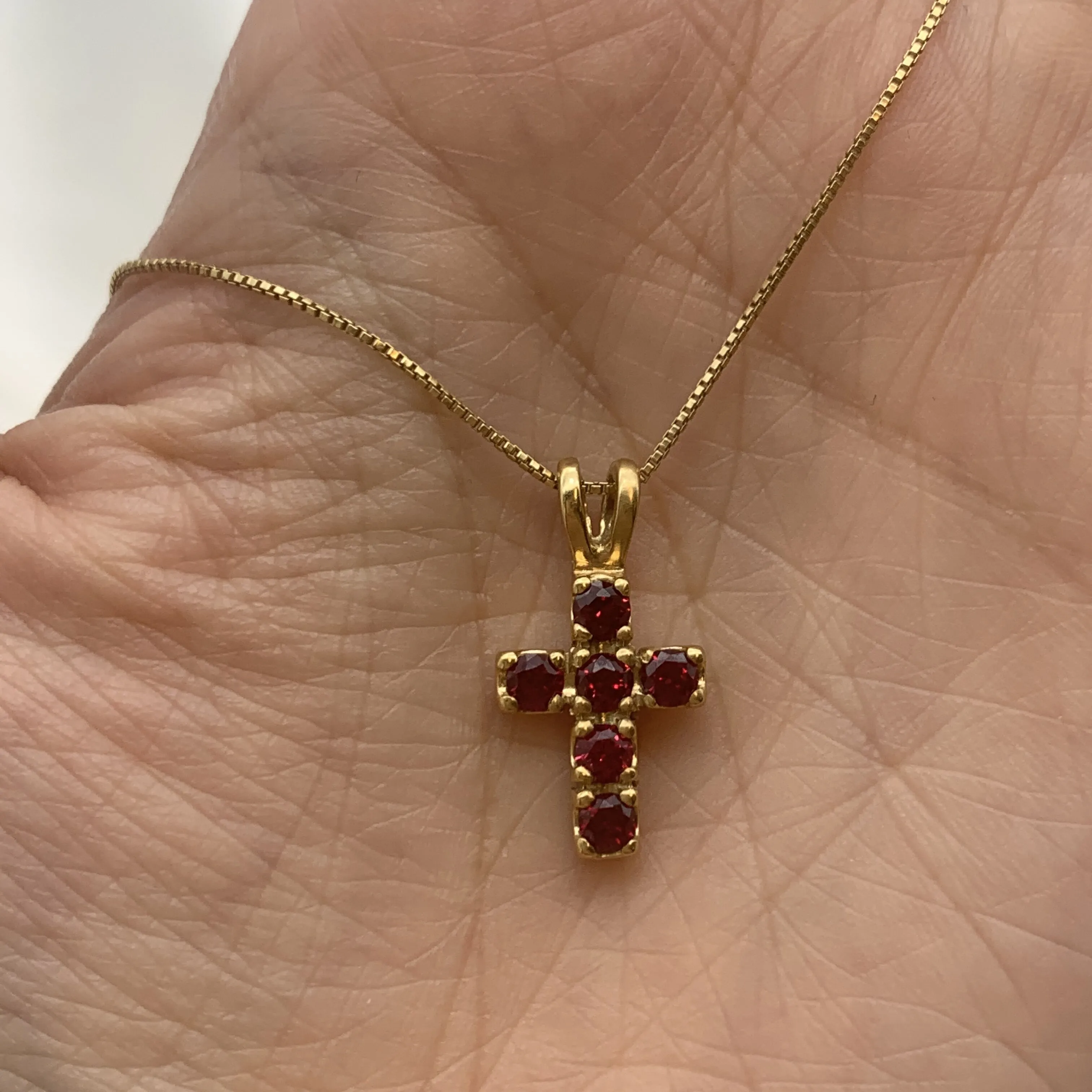 Ruby Cross Pendant - Gold Ruby Necklace - Red Christian Necklace