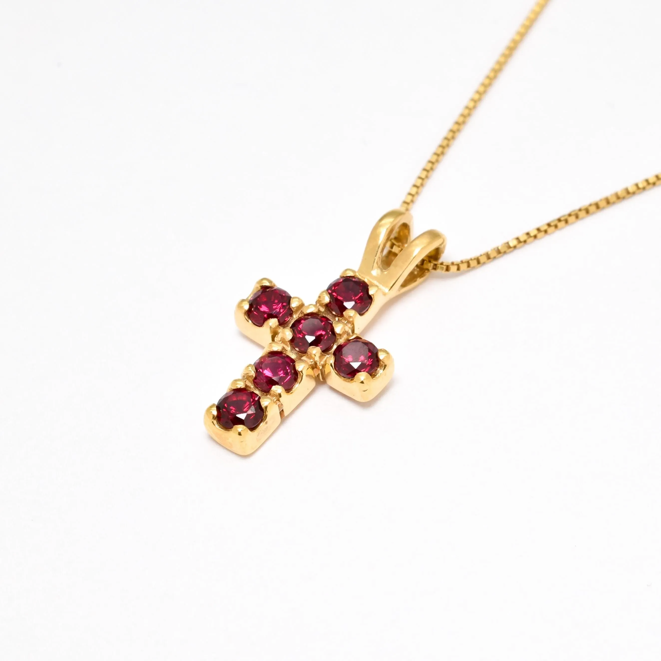 Ruby Cross Pendant - Gold Ruby Necklace - Red Christian Necklace