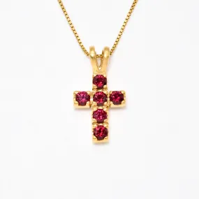 Ruby Cross Pendant - Gold Ruby Necklace - Red Christian Necklace