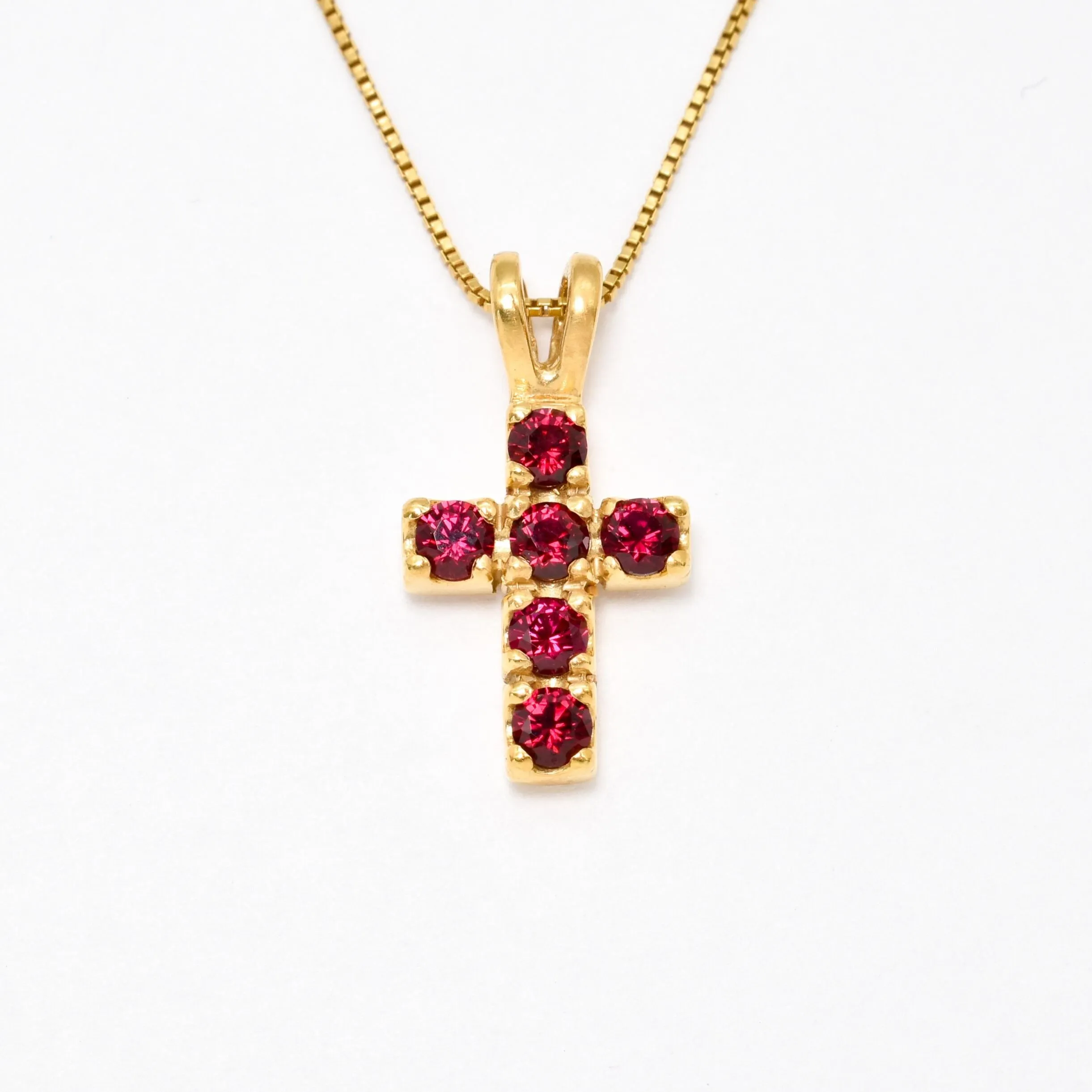 Ruby Cross Pendant - Gold Ruby Necklace - Red Christian Necklace