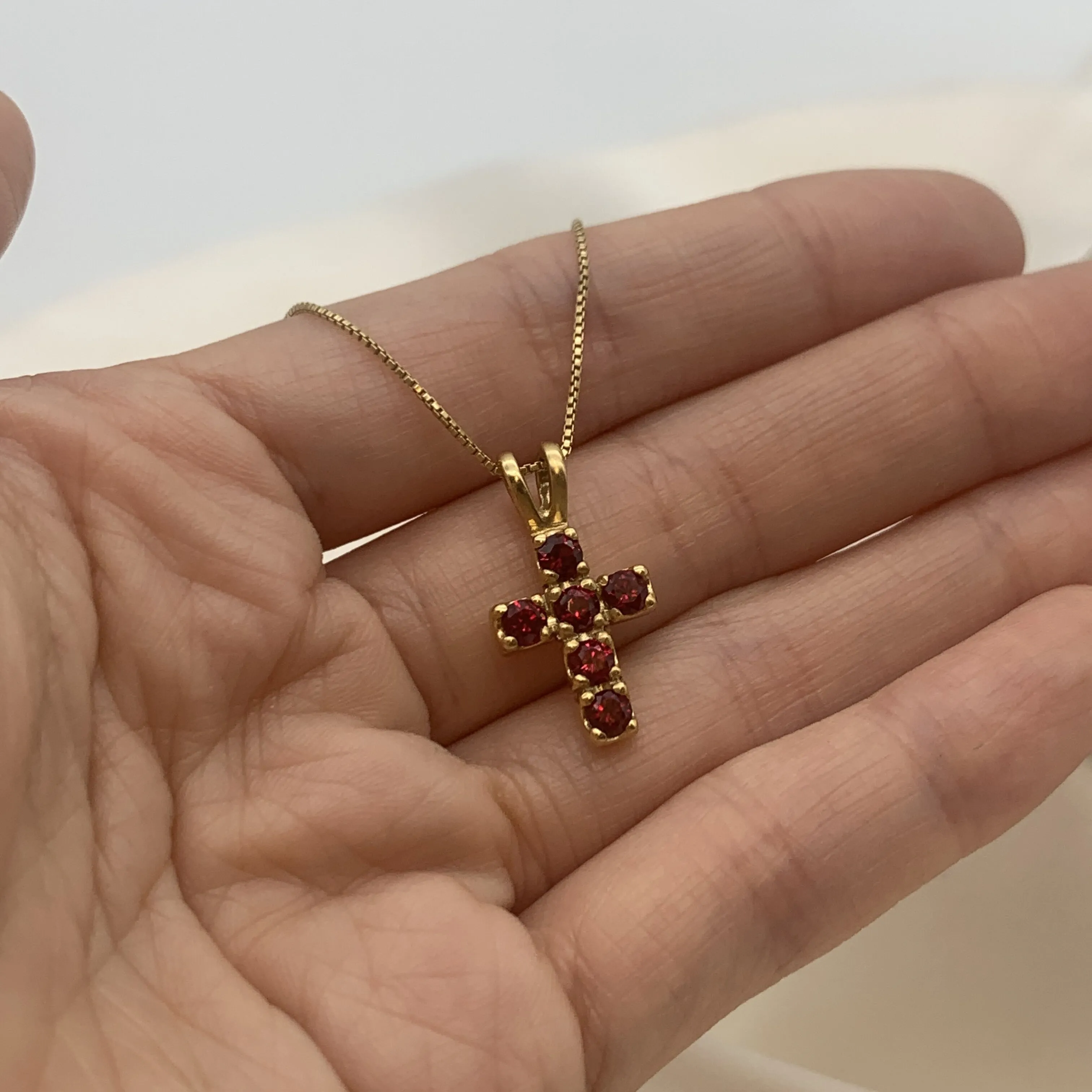 Ruby Cross Pendant - Gold Ruby Necklace - Red Christian Necklace