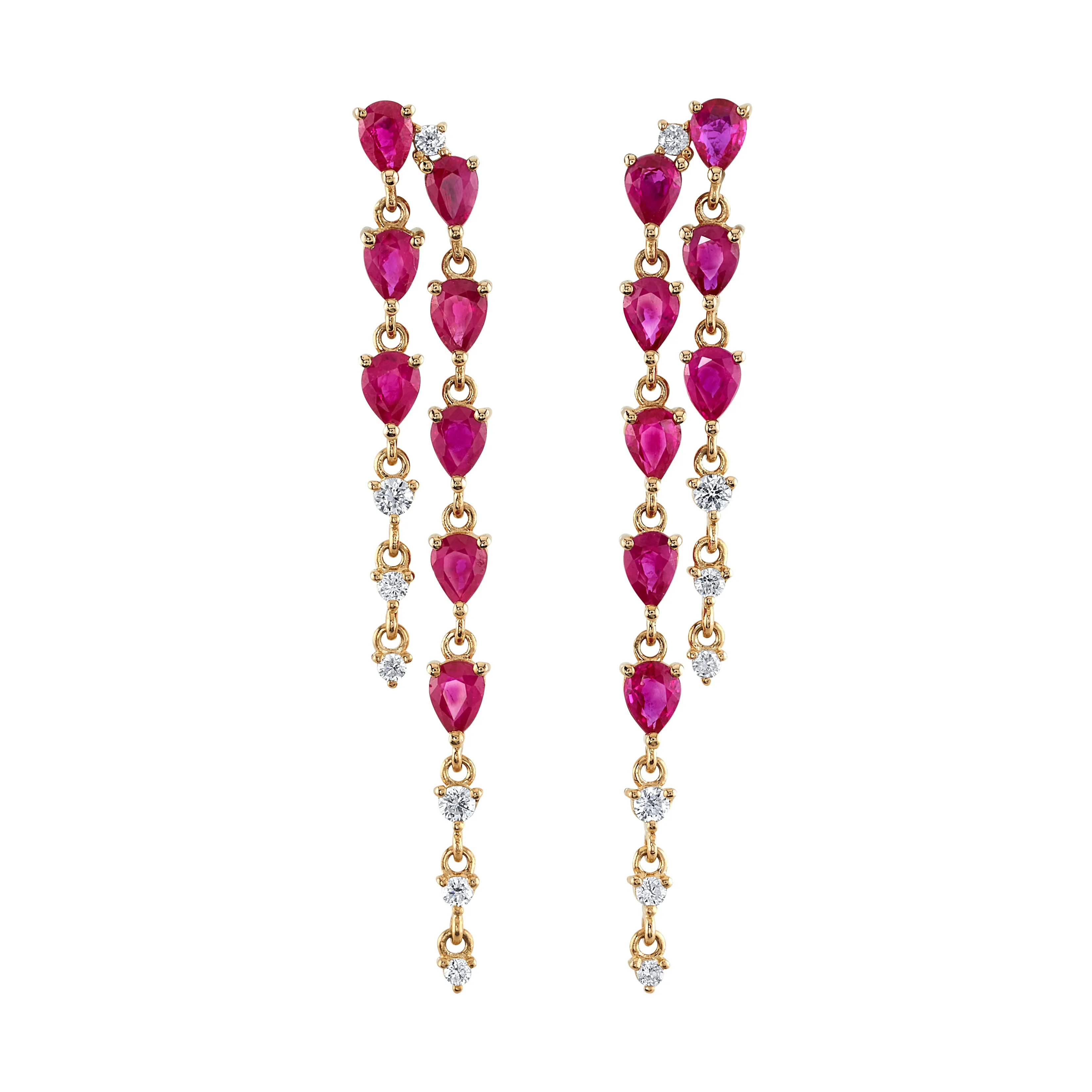 Ruby Diamond Drop Earrings, Pair